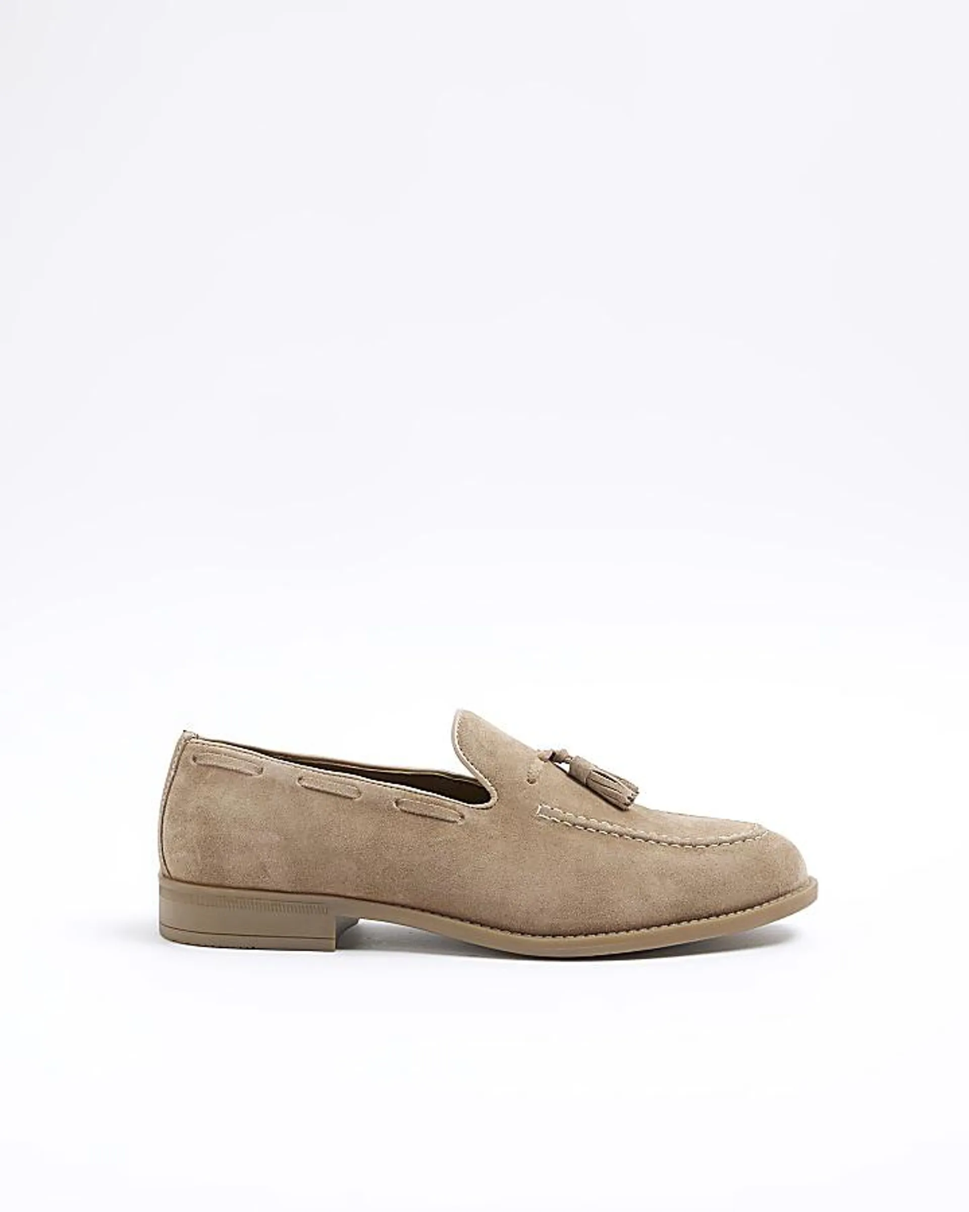 Stone suede tassel loafers