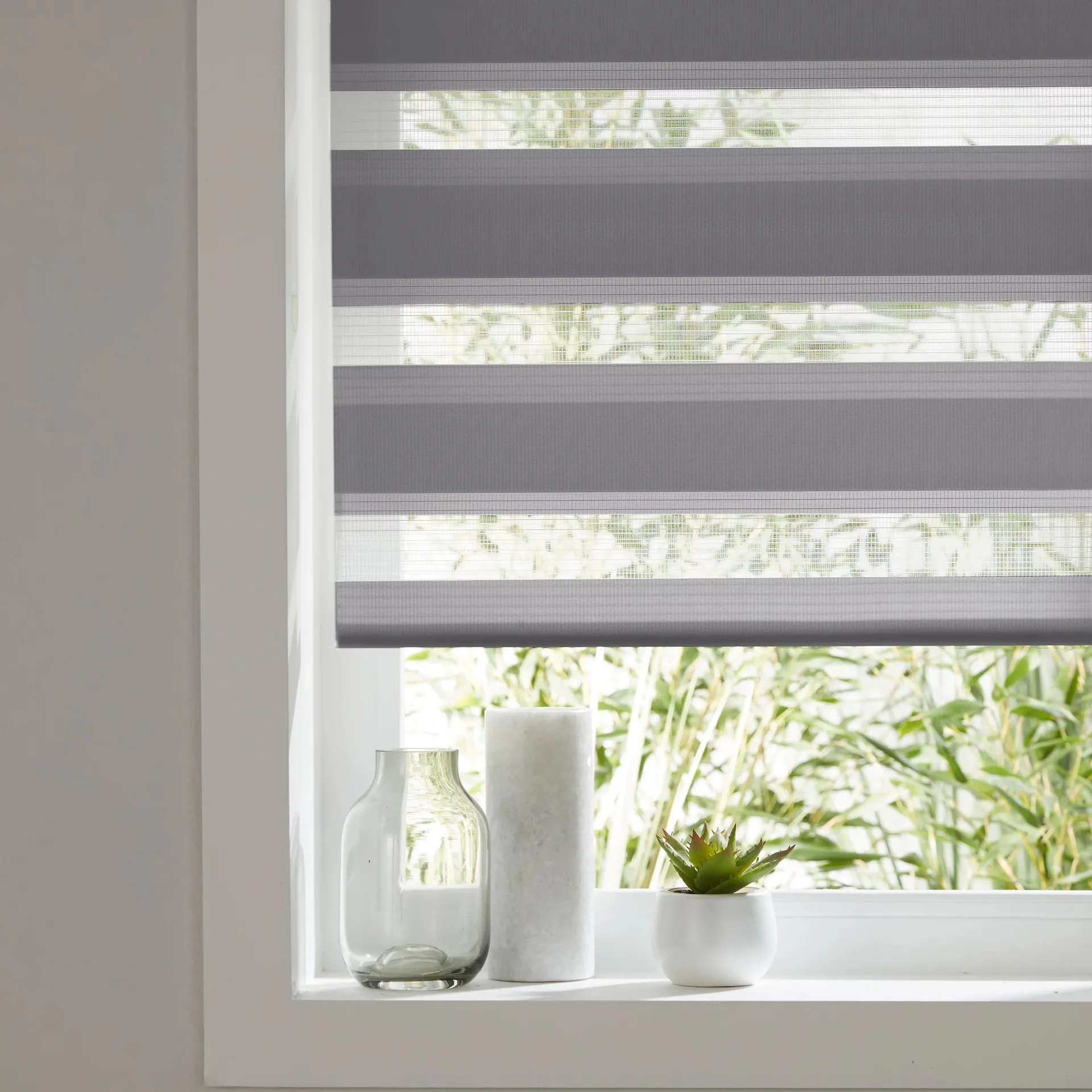 Elin Corded Dark grey Striped Day & night Roller Blind (W)90cm (L)180cm