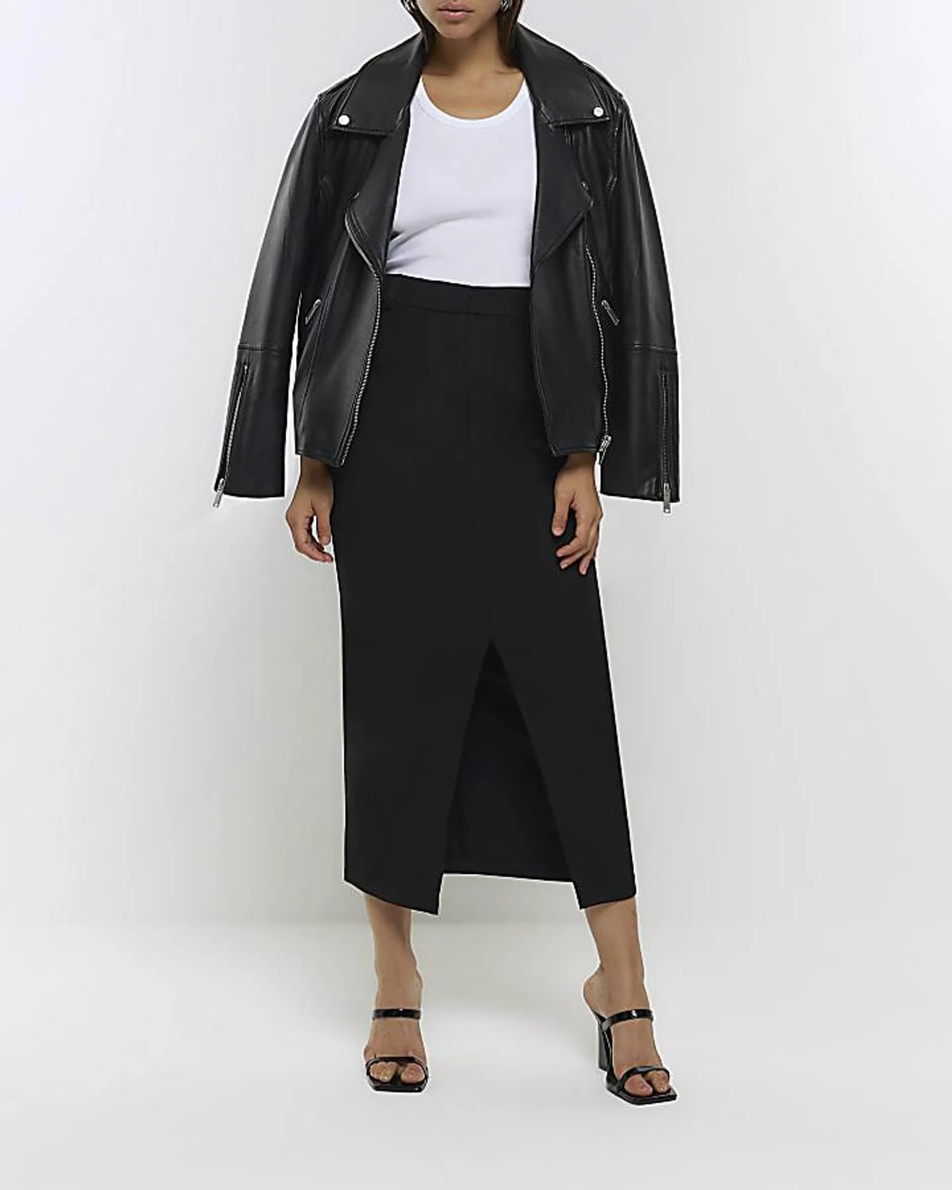 Black front split pencil maxi skirt