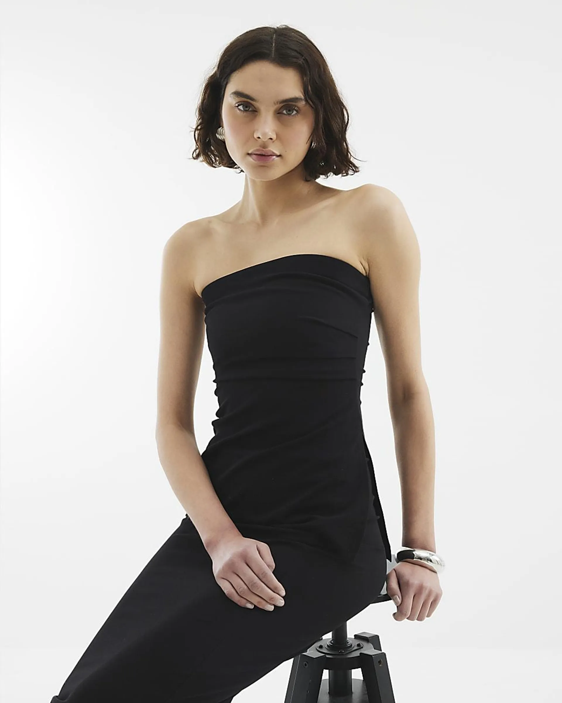 Black Sleeveless Drape Bandeau Top