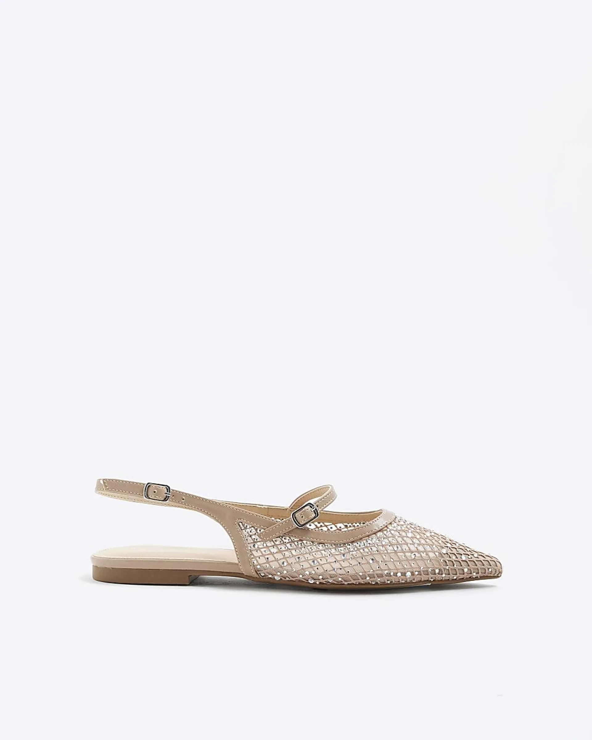 Beige Mesh Flat Pointed Shoes