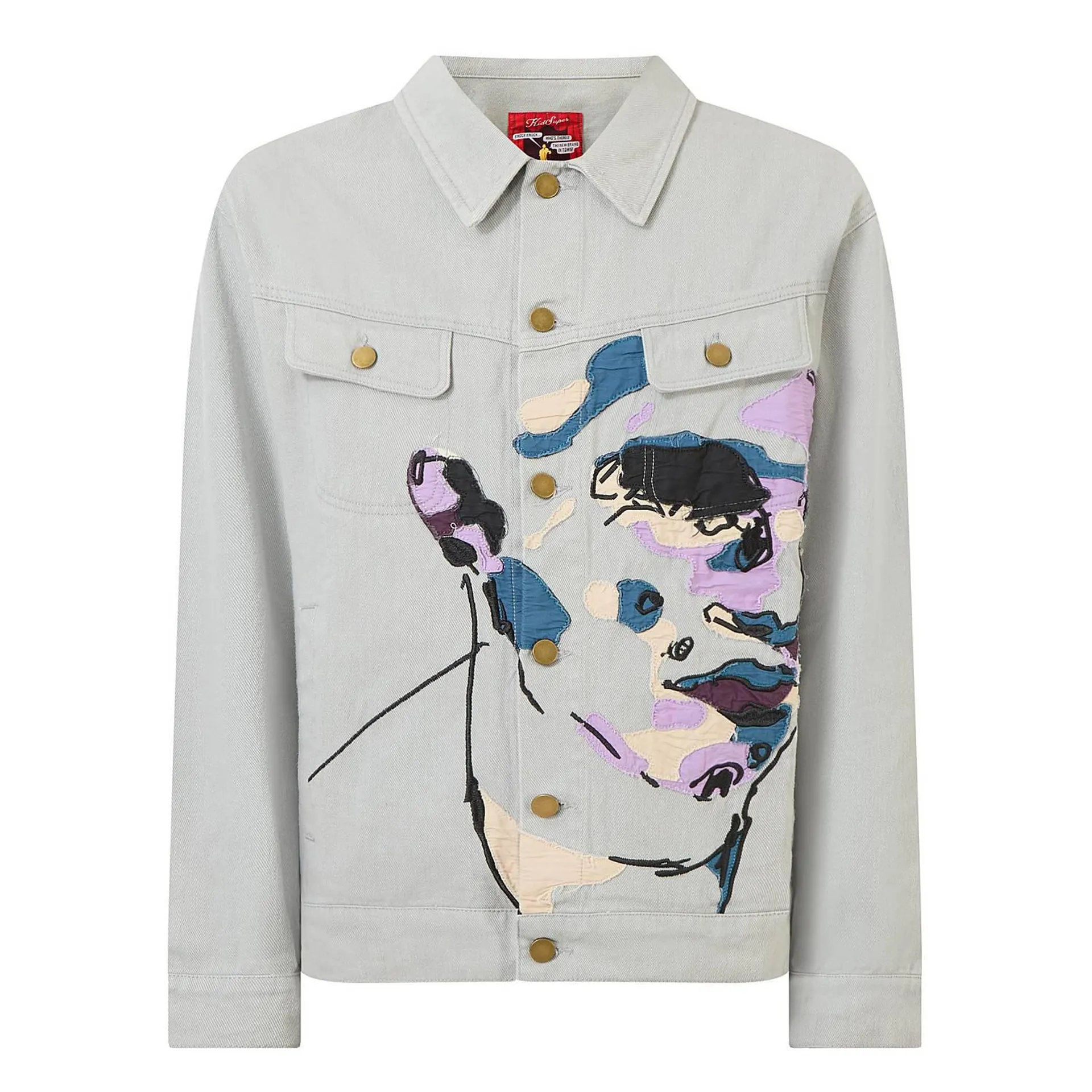 Face Embroidered Casual Denim Jacket