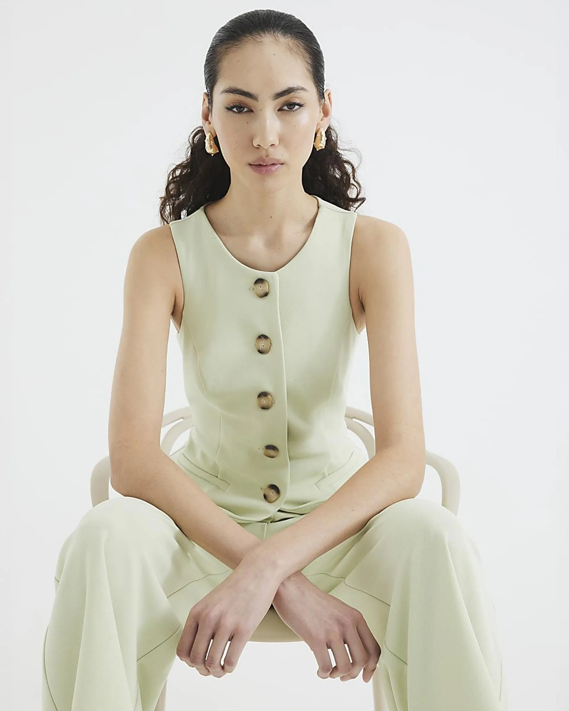 Green Sleeveless Longline Waistcoat Jumpsuit