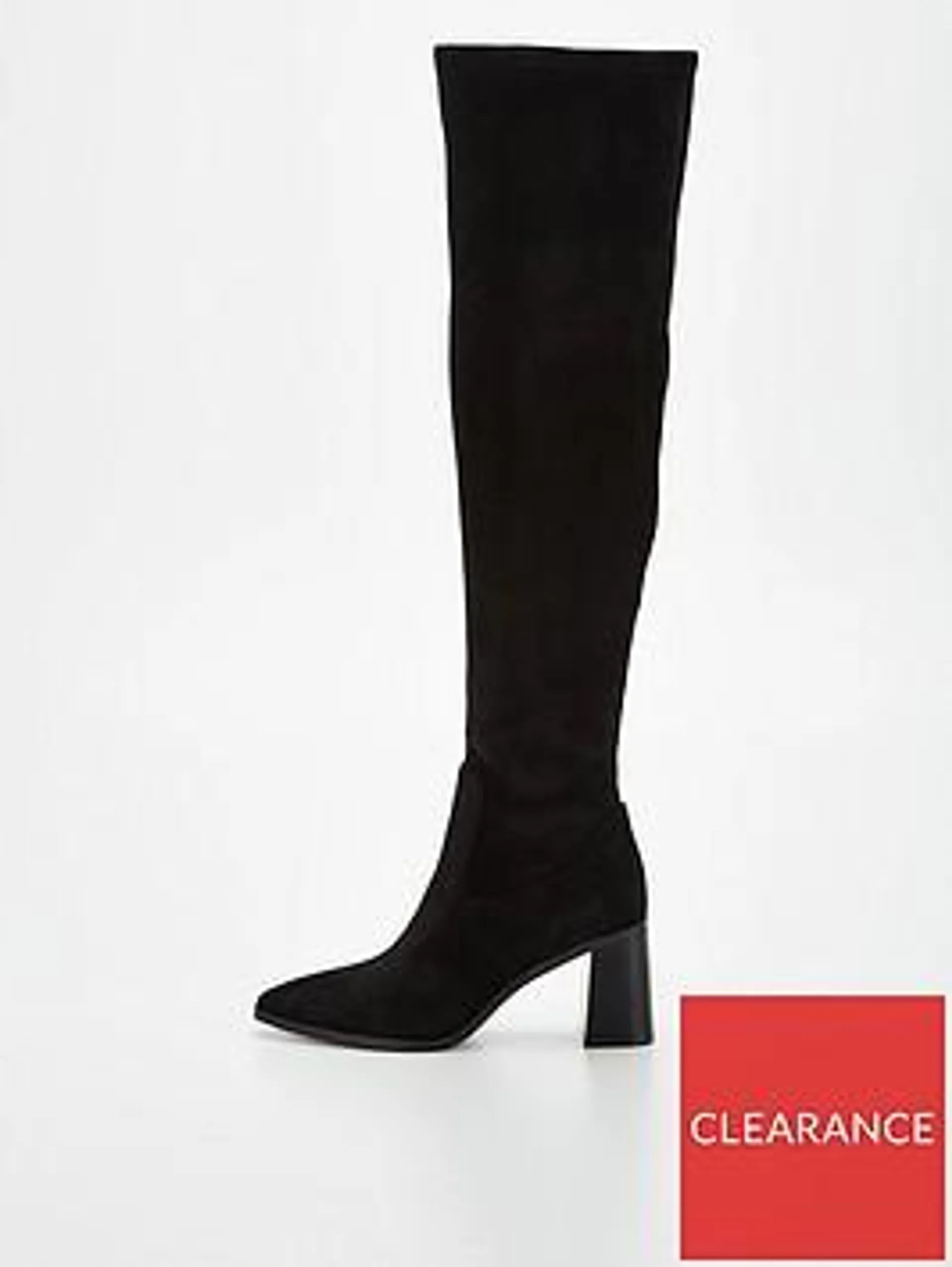 Block Heel Stetch Over The Knee Boot - Black