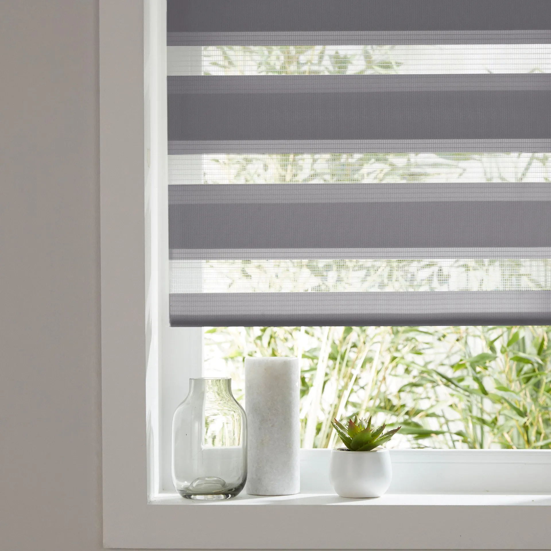 Elin Corded Dark grey Striped Day & night Roller Blind (W)120cm (L)180cm