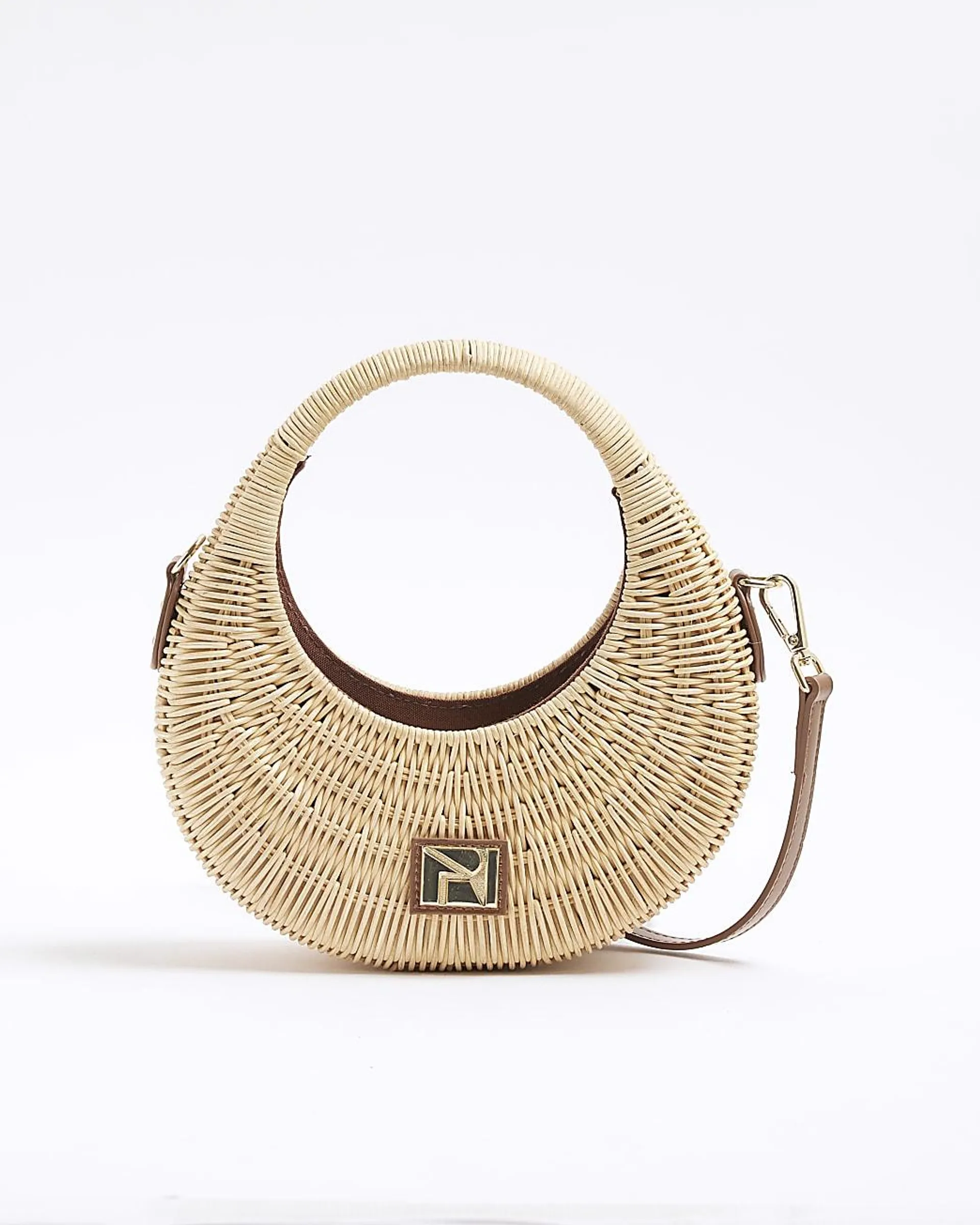 Beige Straw Basket Scoop Bag