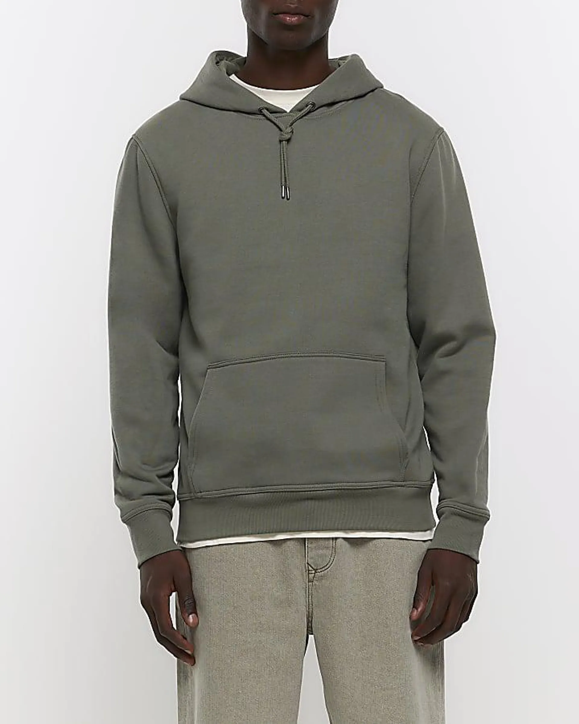 Khaki slim fit plain hoodie