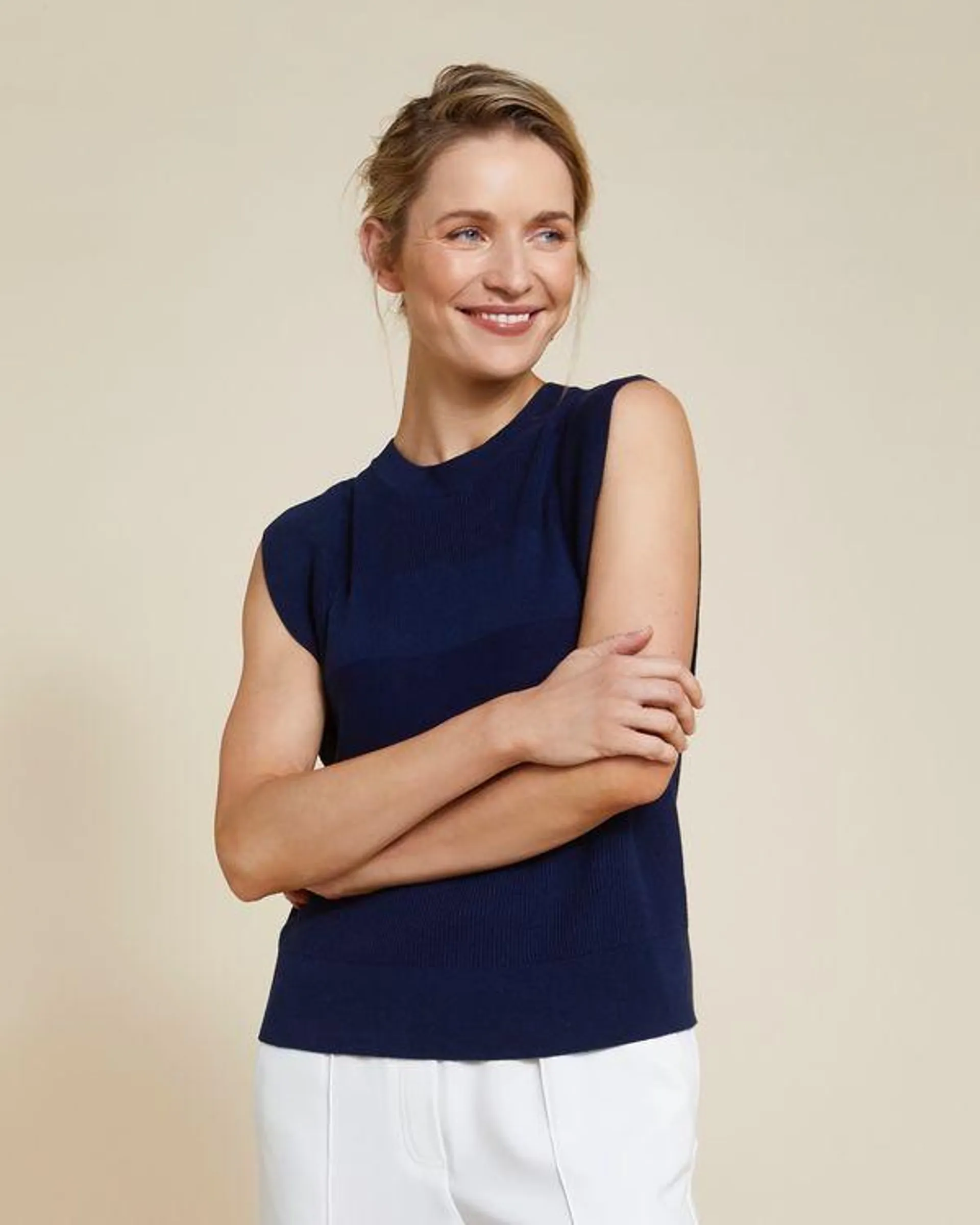 Paul Costelloe Living Studio Navy Crew Neck Cotton Vest Top