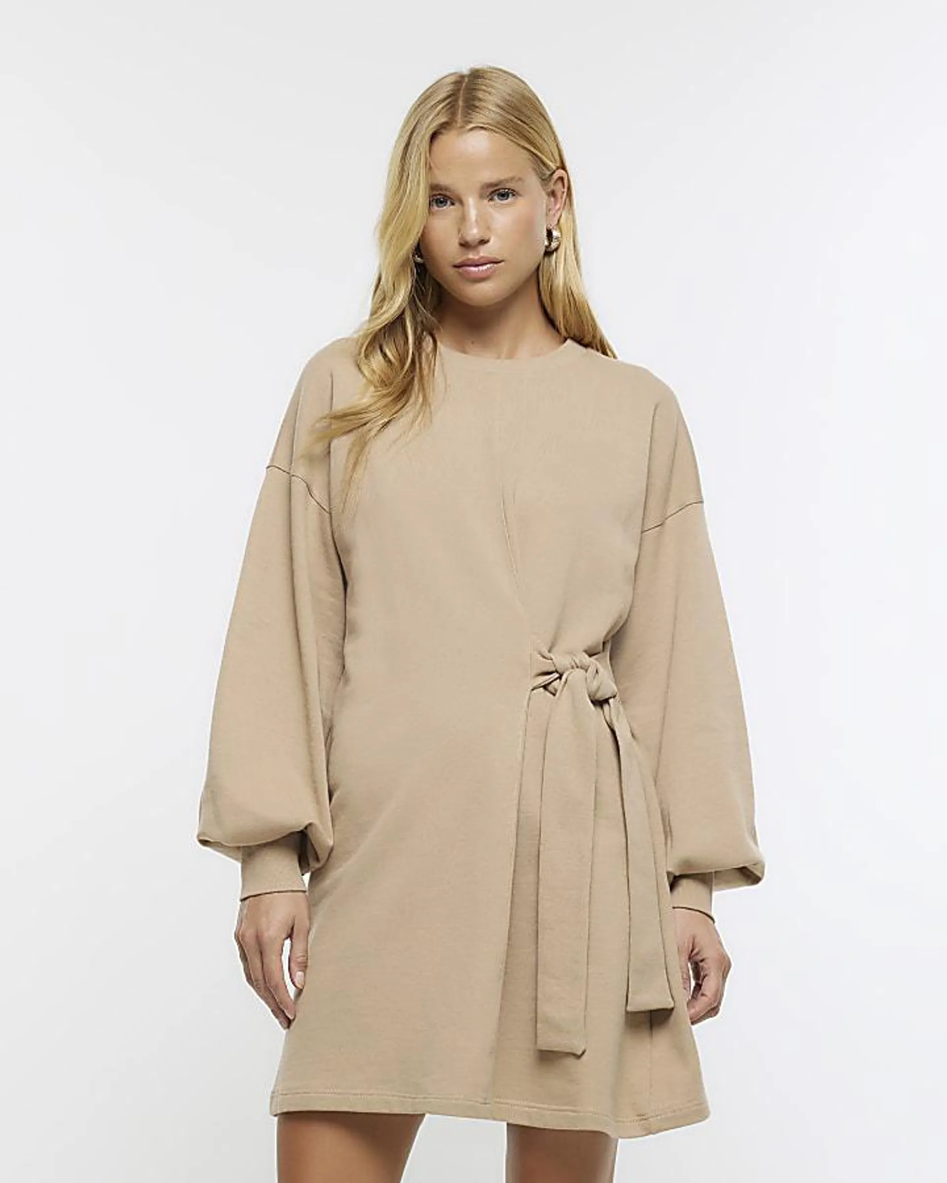 Stone Side Tie Sweat Mini Dress