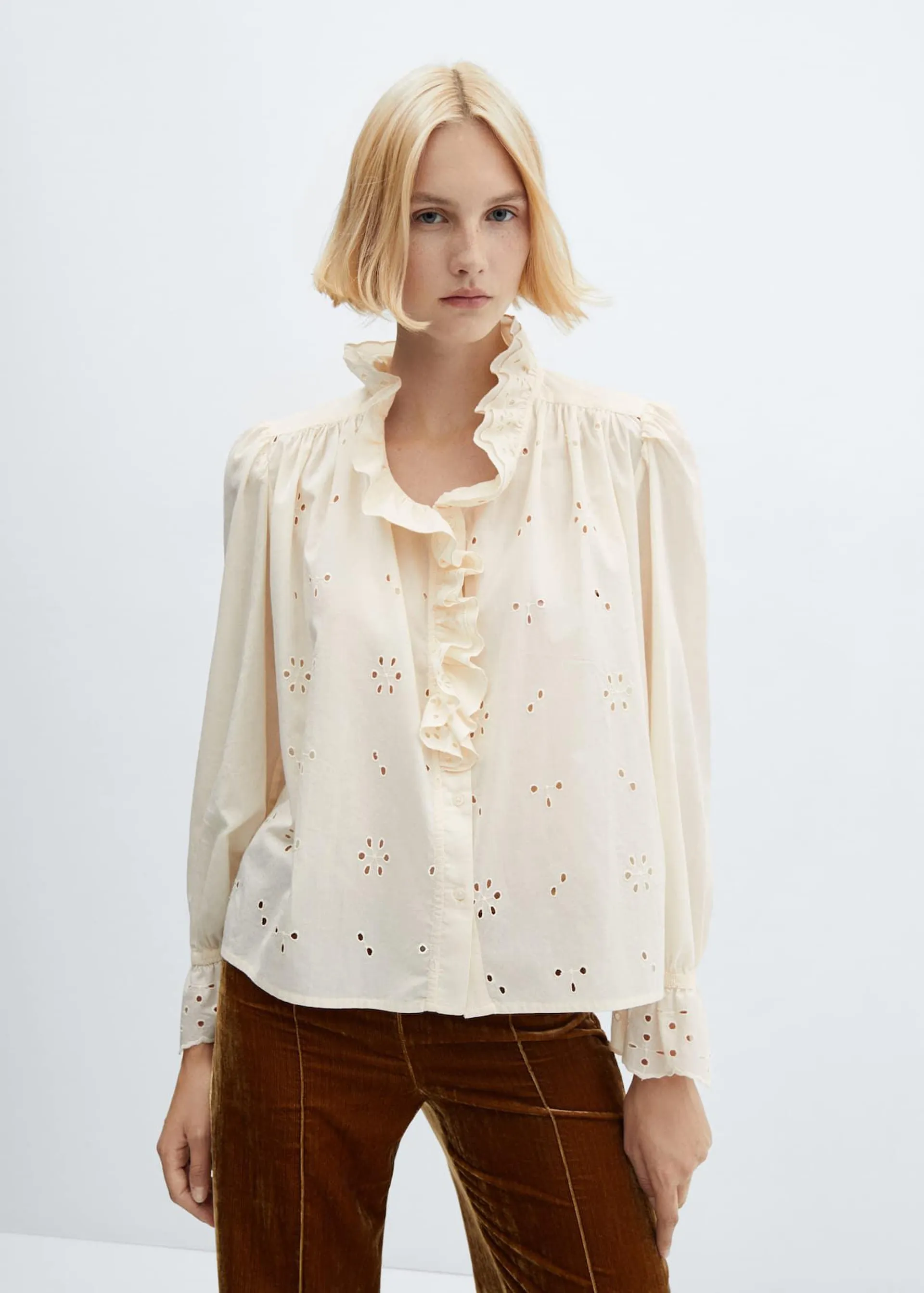 Openwork shirt with ruffle detail