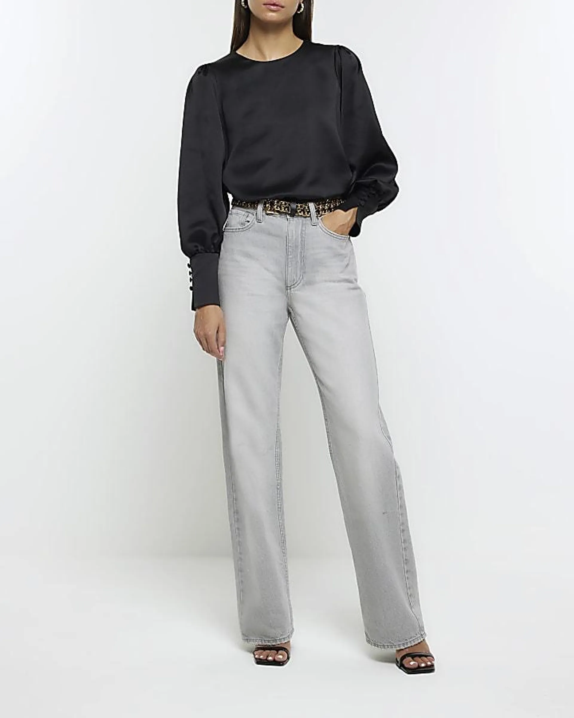 Black satin long sleeve blouse
