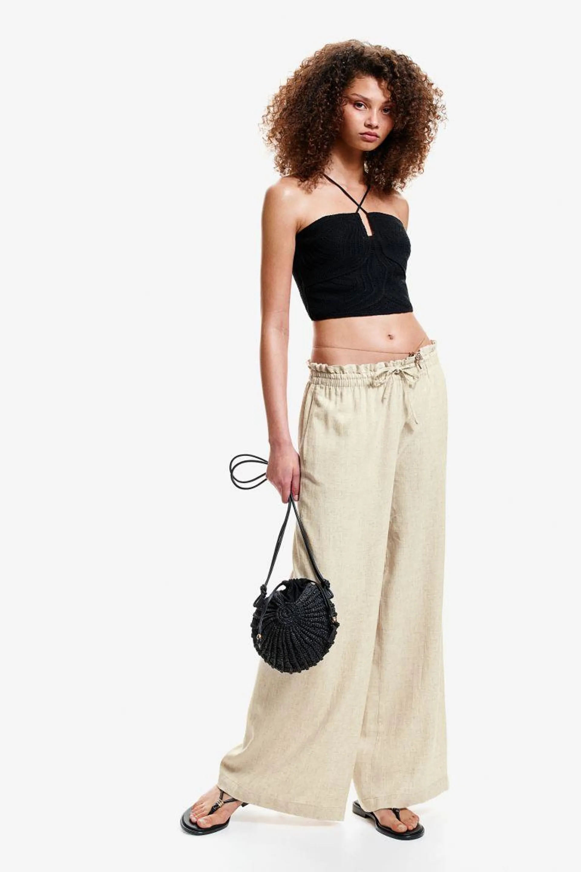 Linen-blend pull-on trousers