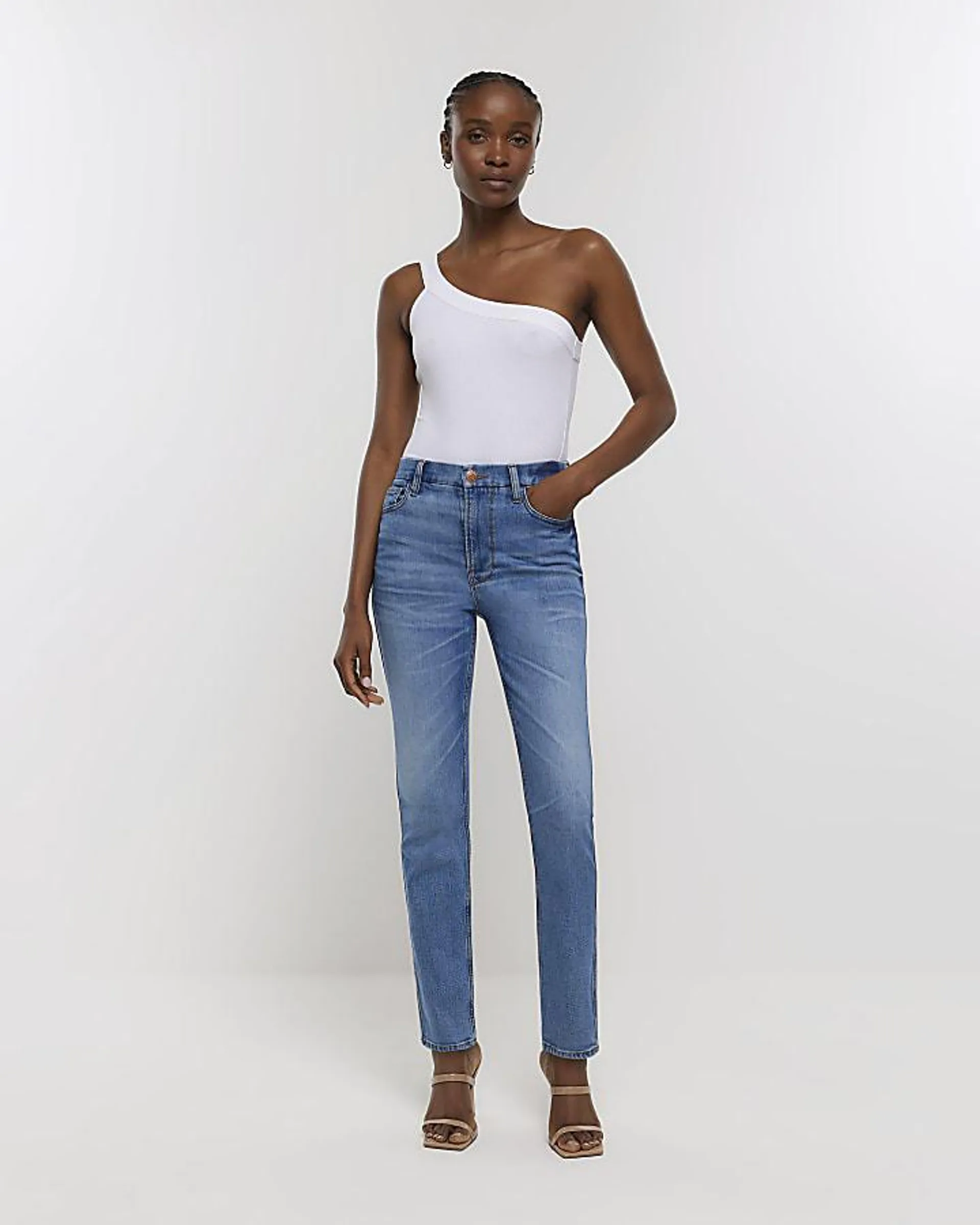 Blue mid rise slim jeans