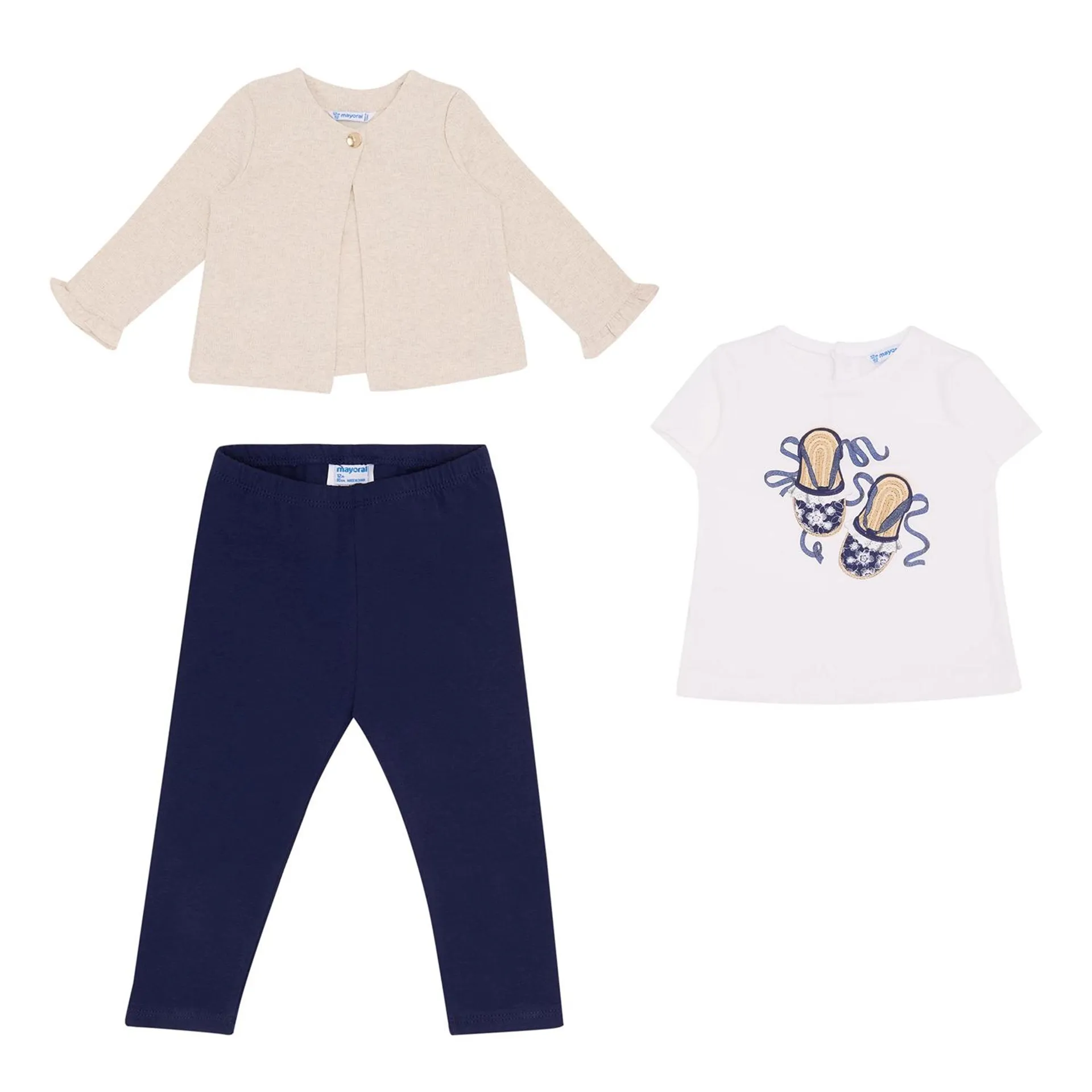Three-Piece Cardigan, T-Shirt & Leggings Set