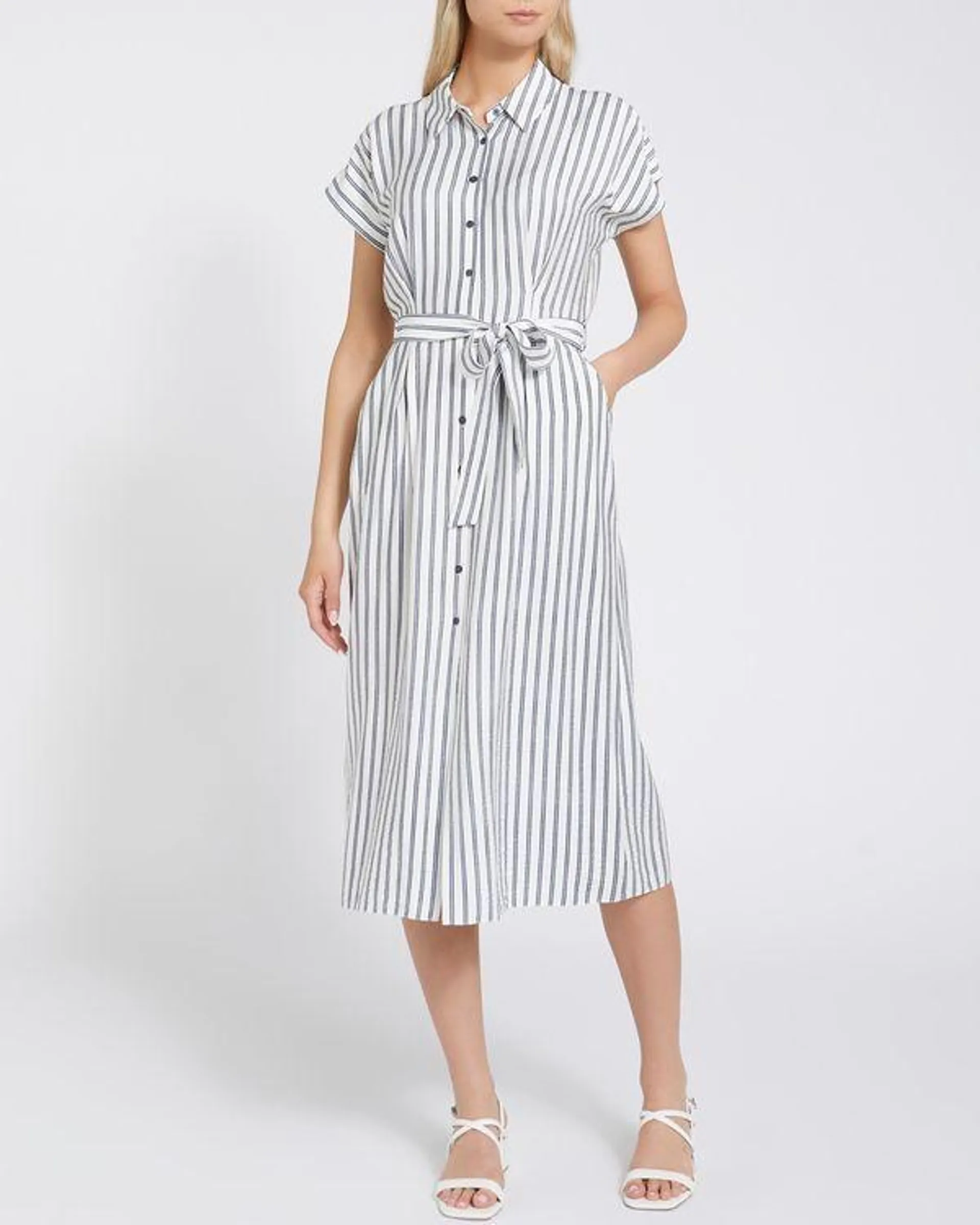 Stripe Belted Shirt Dress