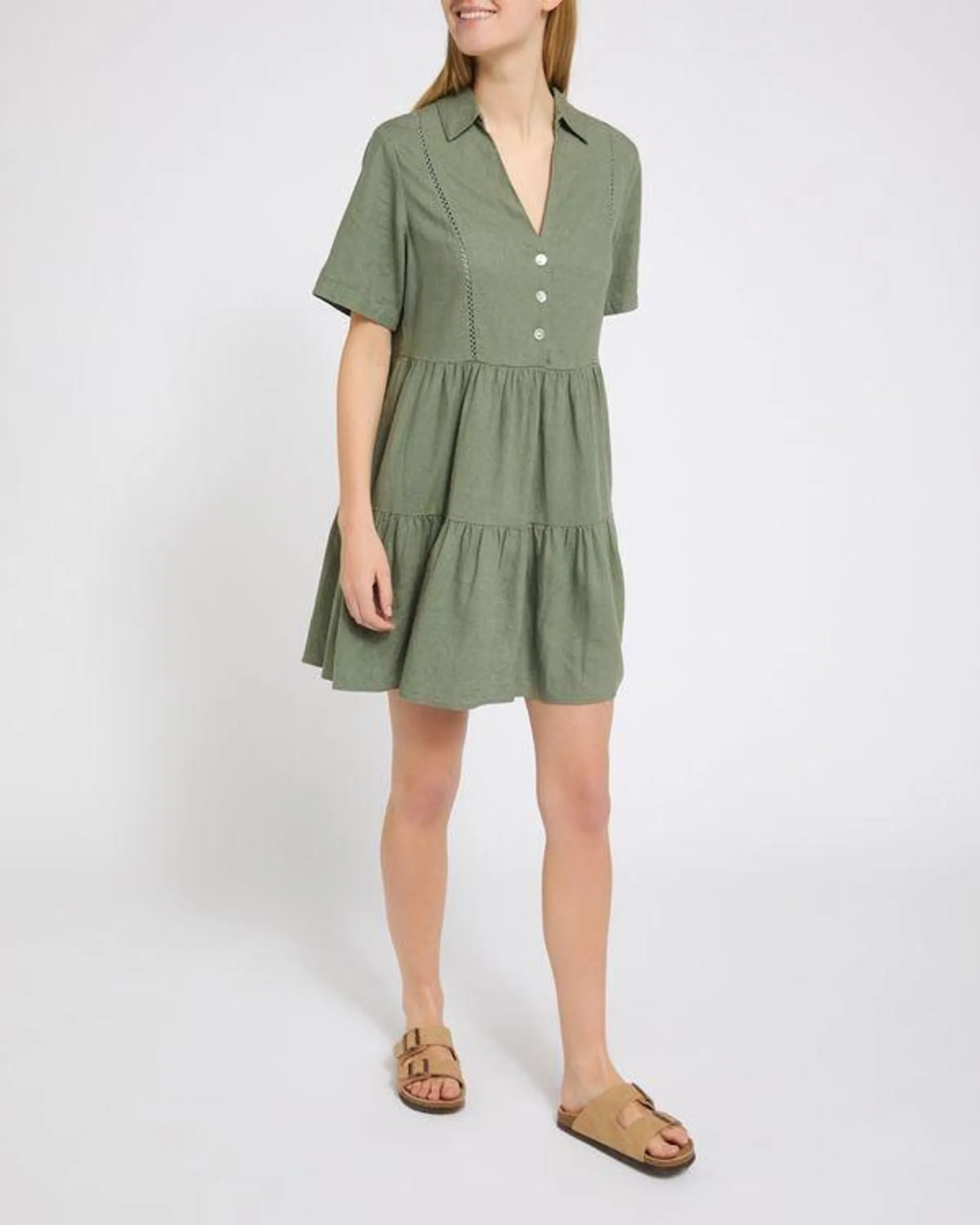 Linen Mix Mini Dress