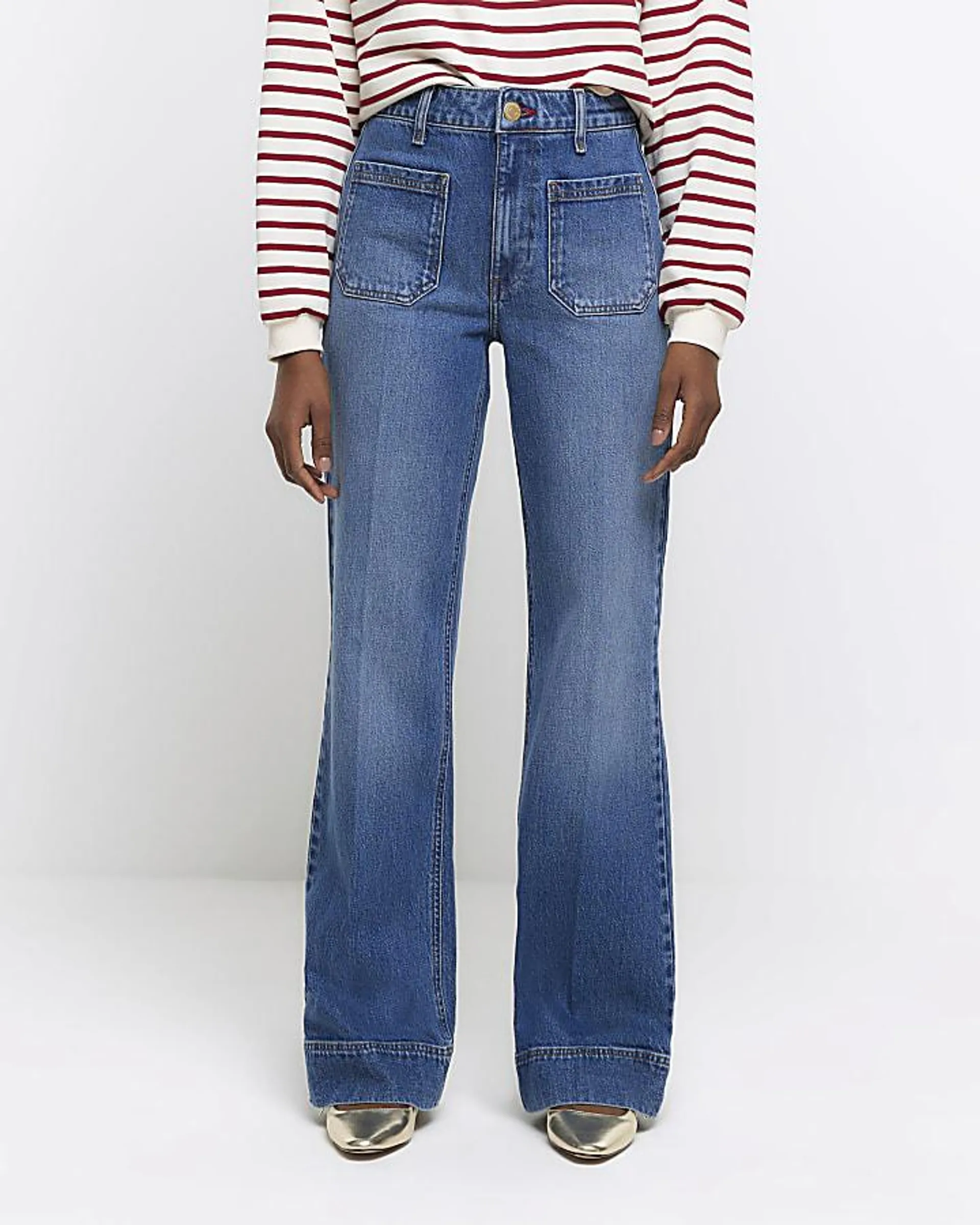 Blue high waisted wide leg jeans