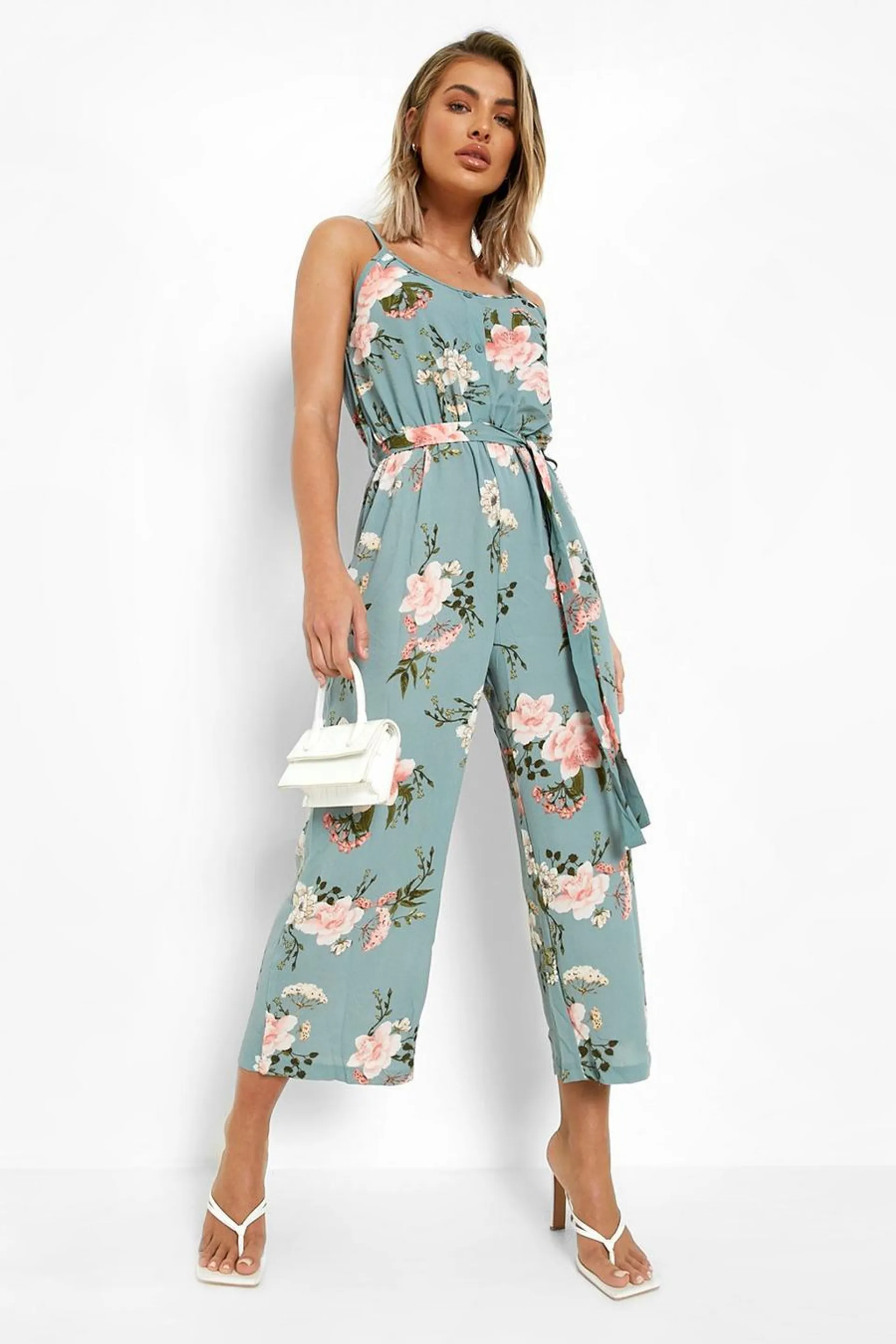 Floral Print Strappy Culotte Jumpsuit