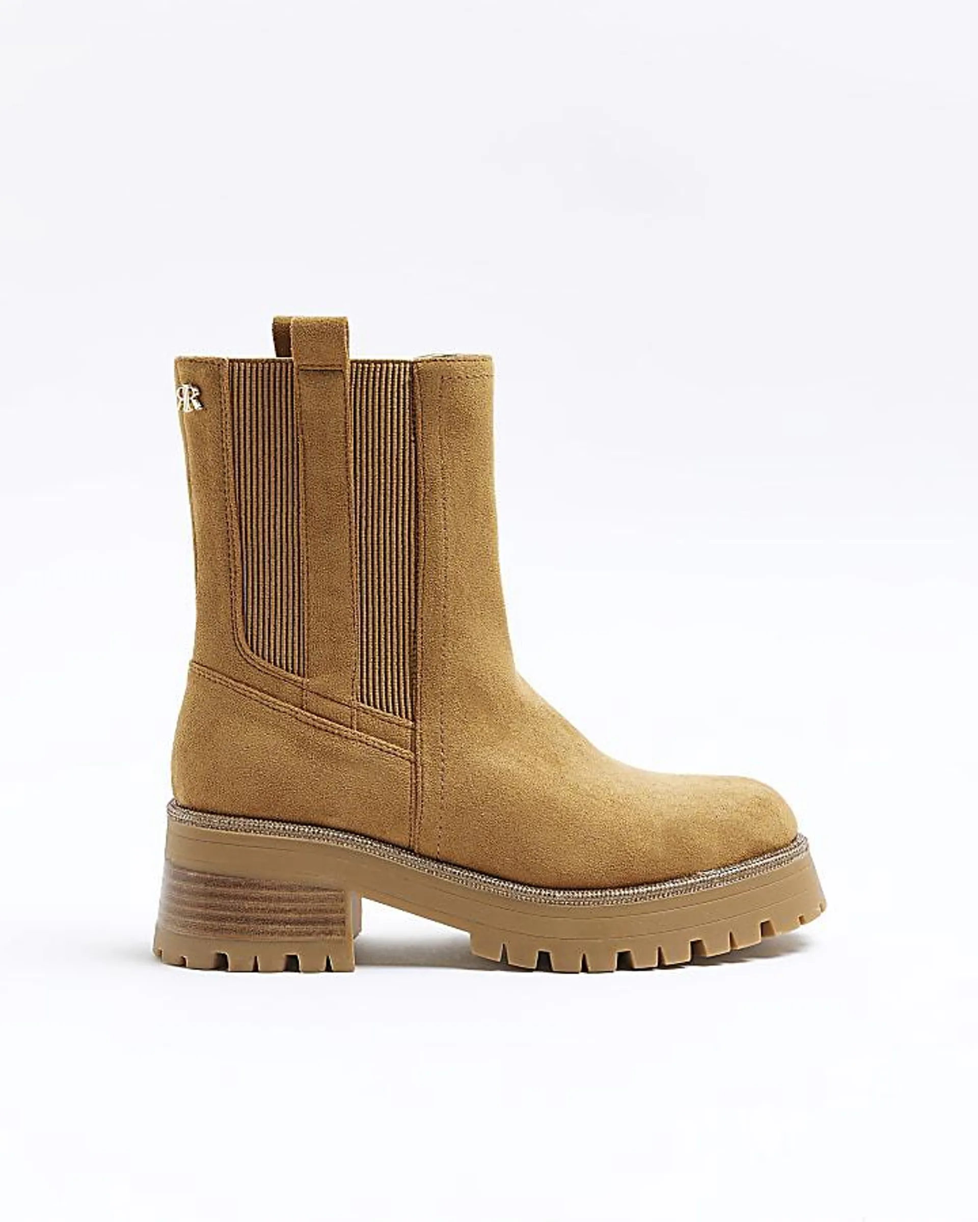 Brown suedette diamante trim chelsea boots
