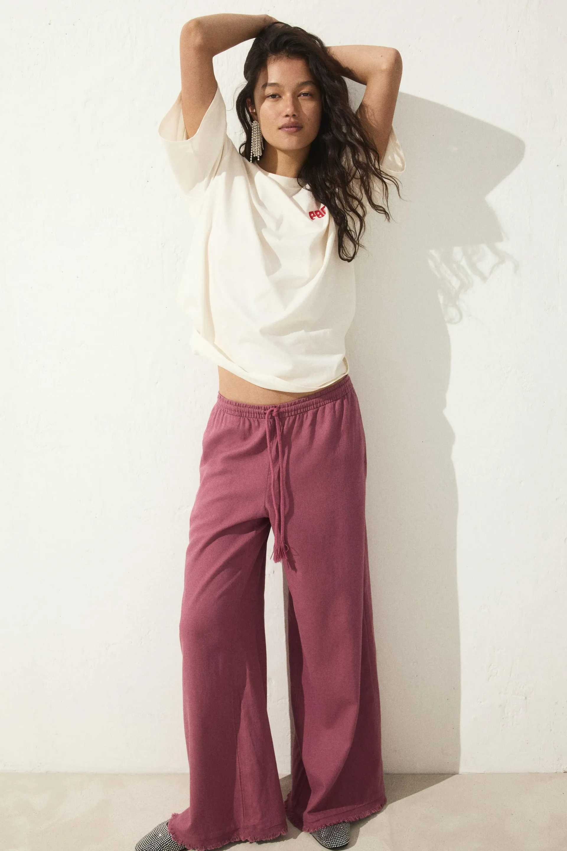 Linen-blend drawstring trousers