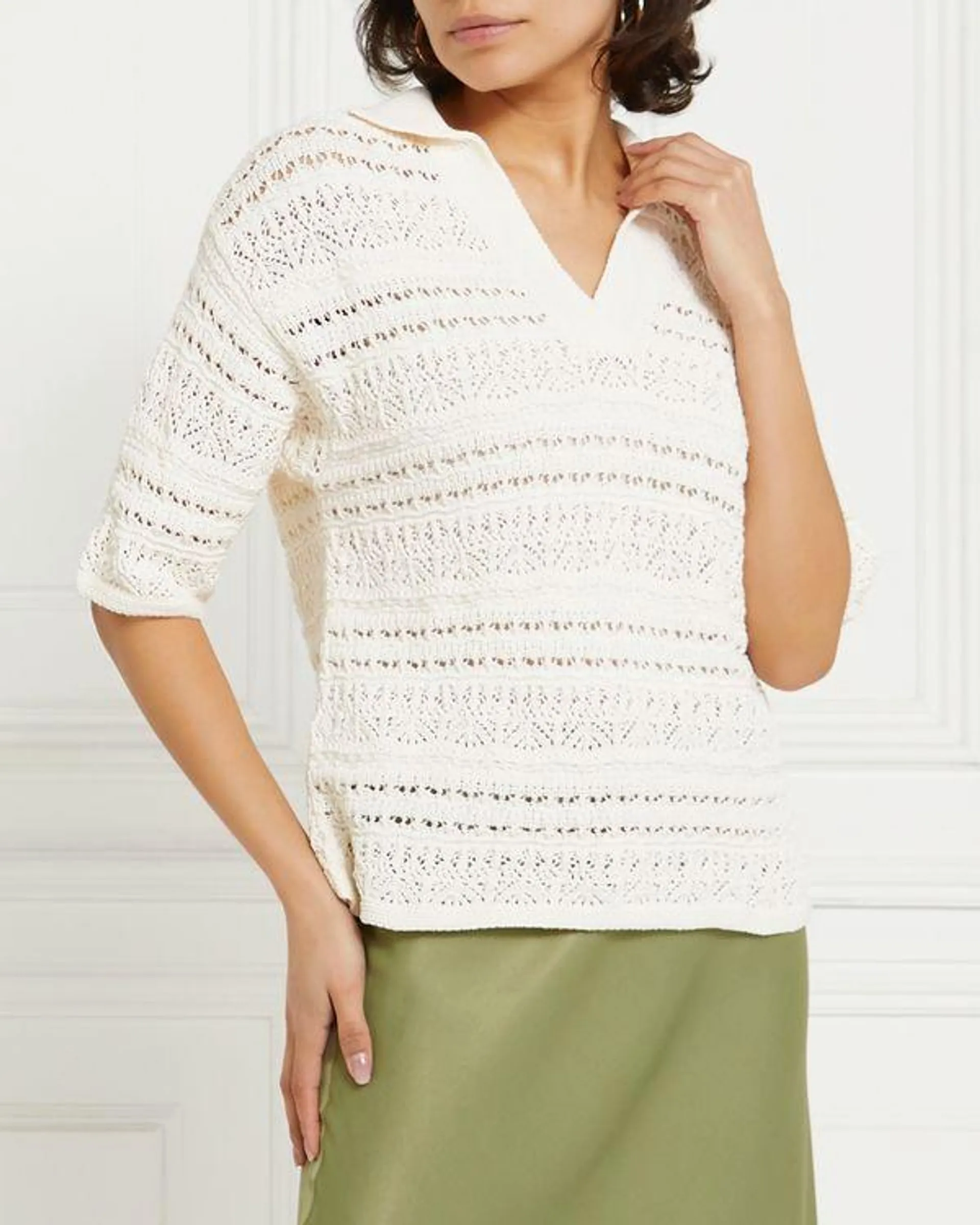 Gallery Open Knit V-Neck Top