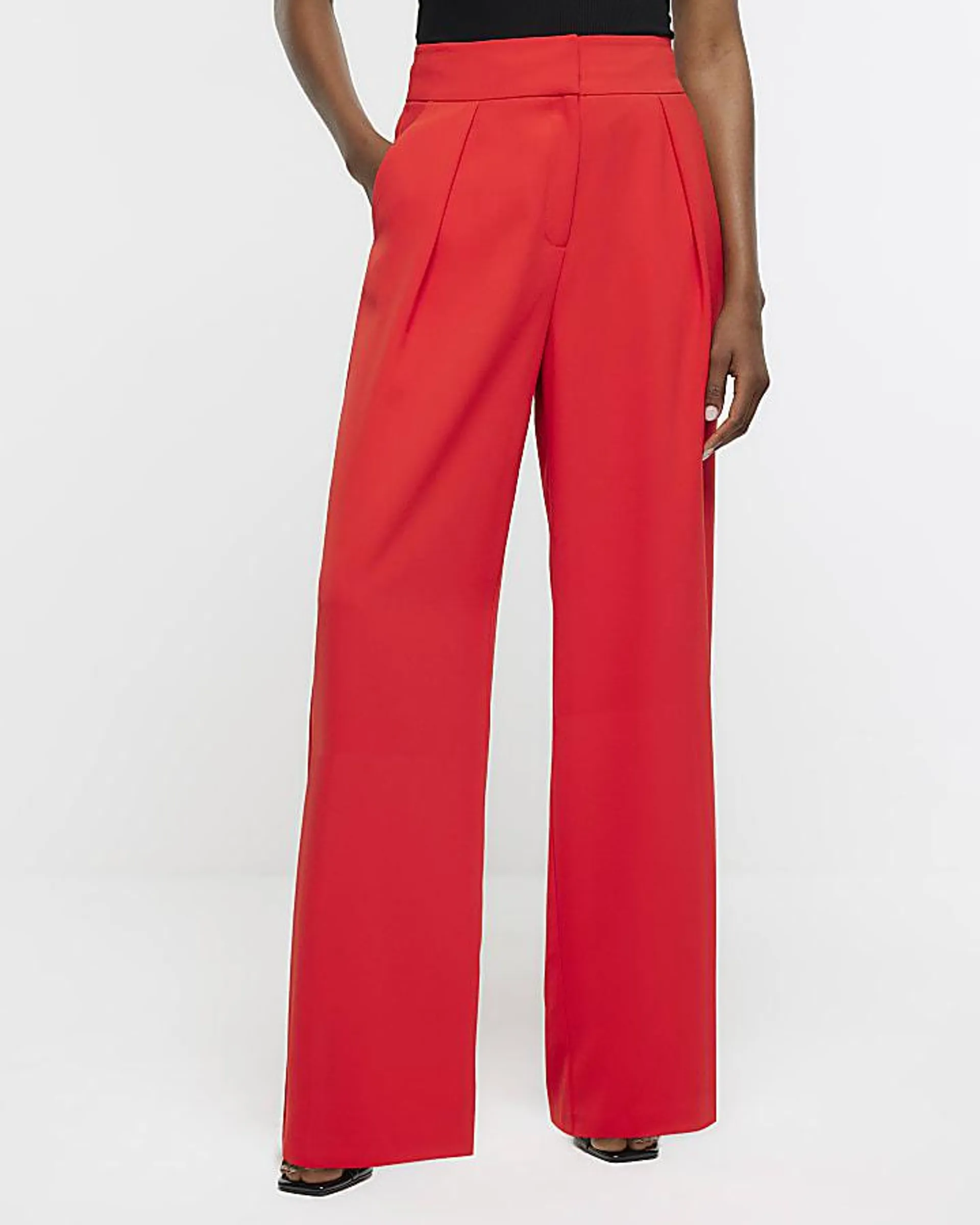 Red pleated wide leg trousers
