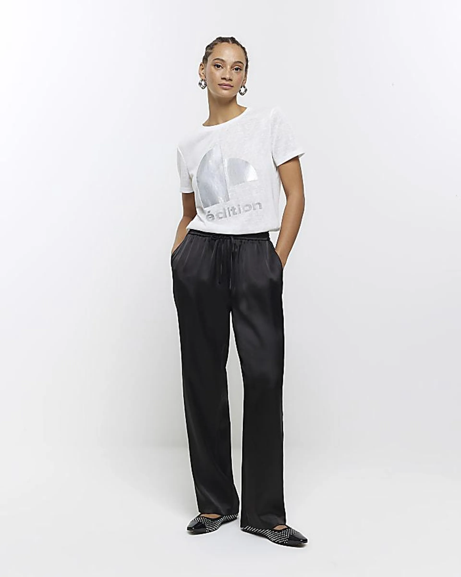 Black satin tailored joggers