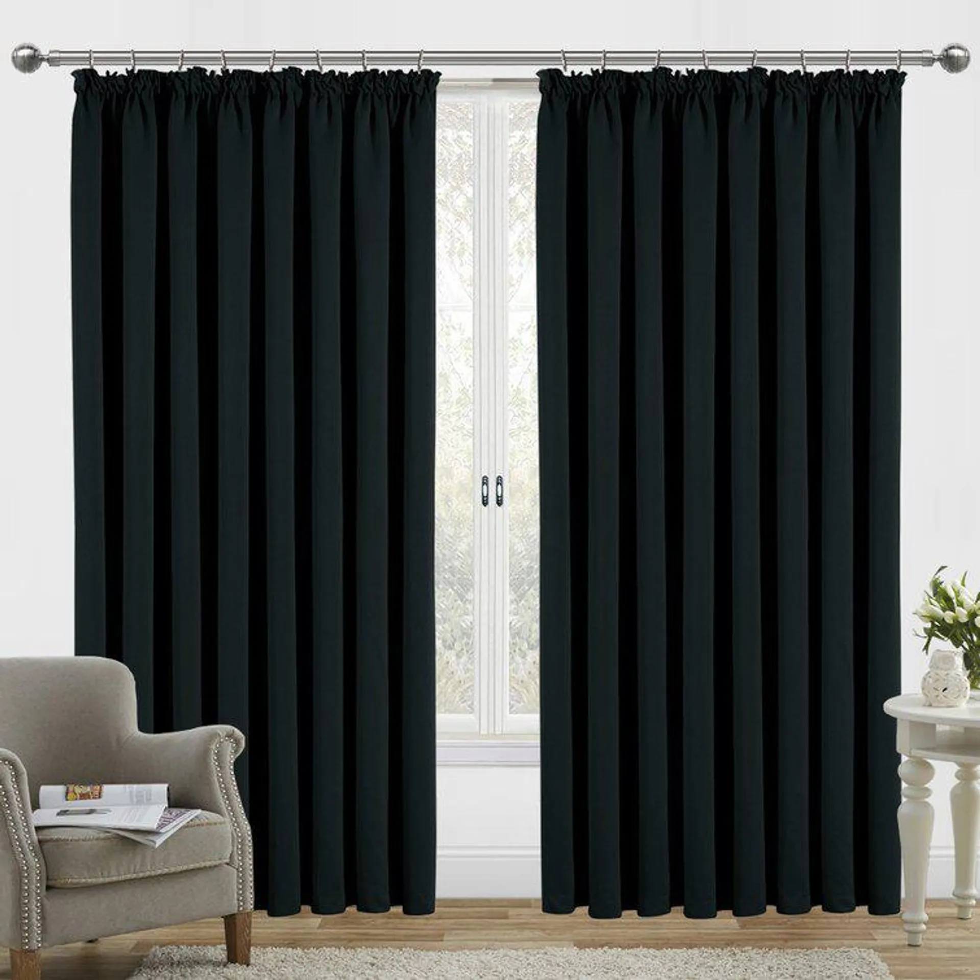 Polyester Room Darkening Pencil Pleat Curtain Pair