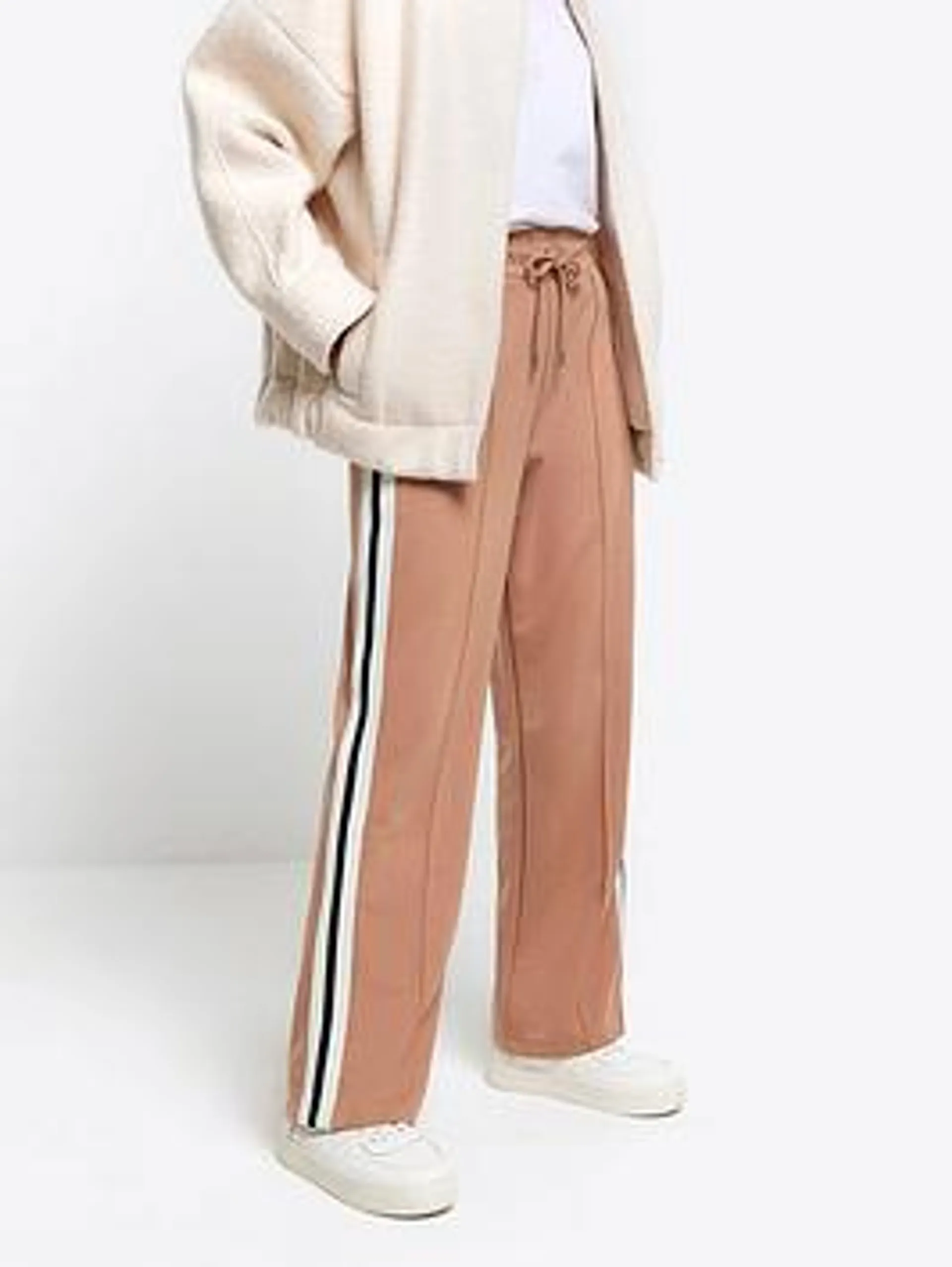 Wide Leg Stripe Jogger - Dark Beige