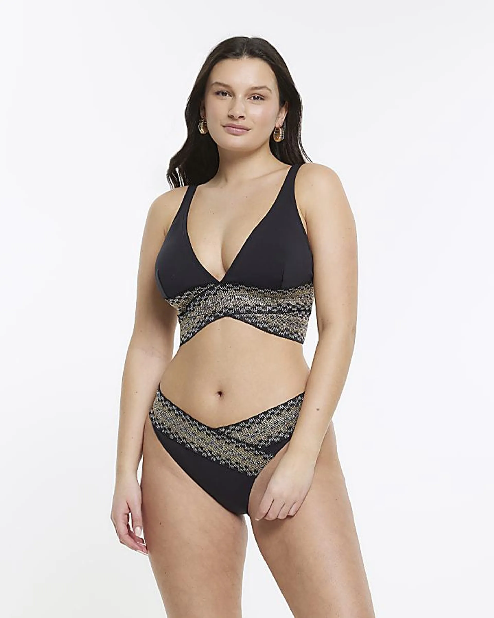 Black fuller bust plunge bikini top