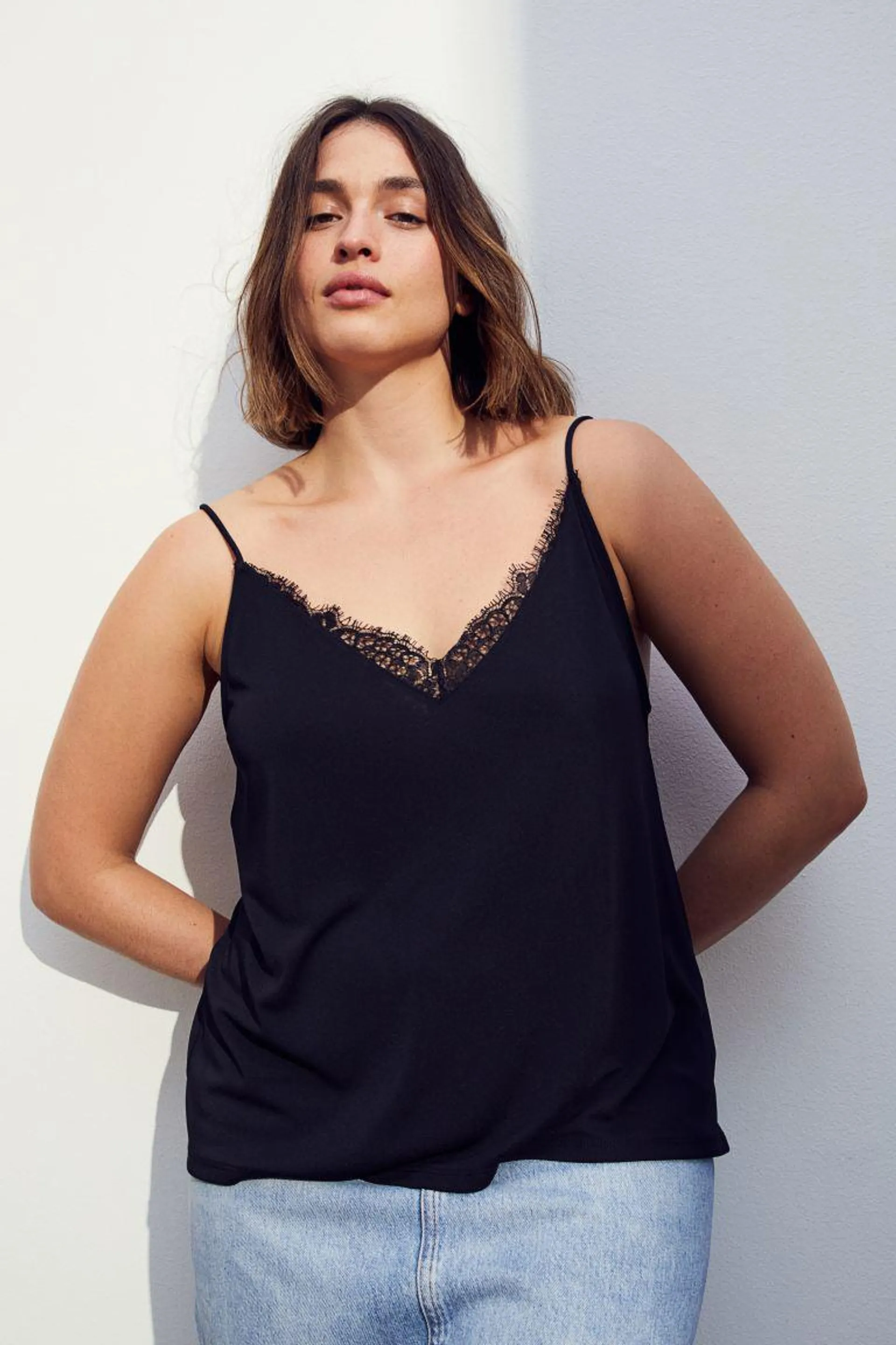 Lace-trimmed cami top