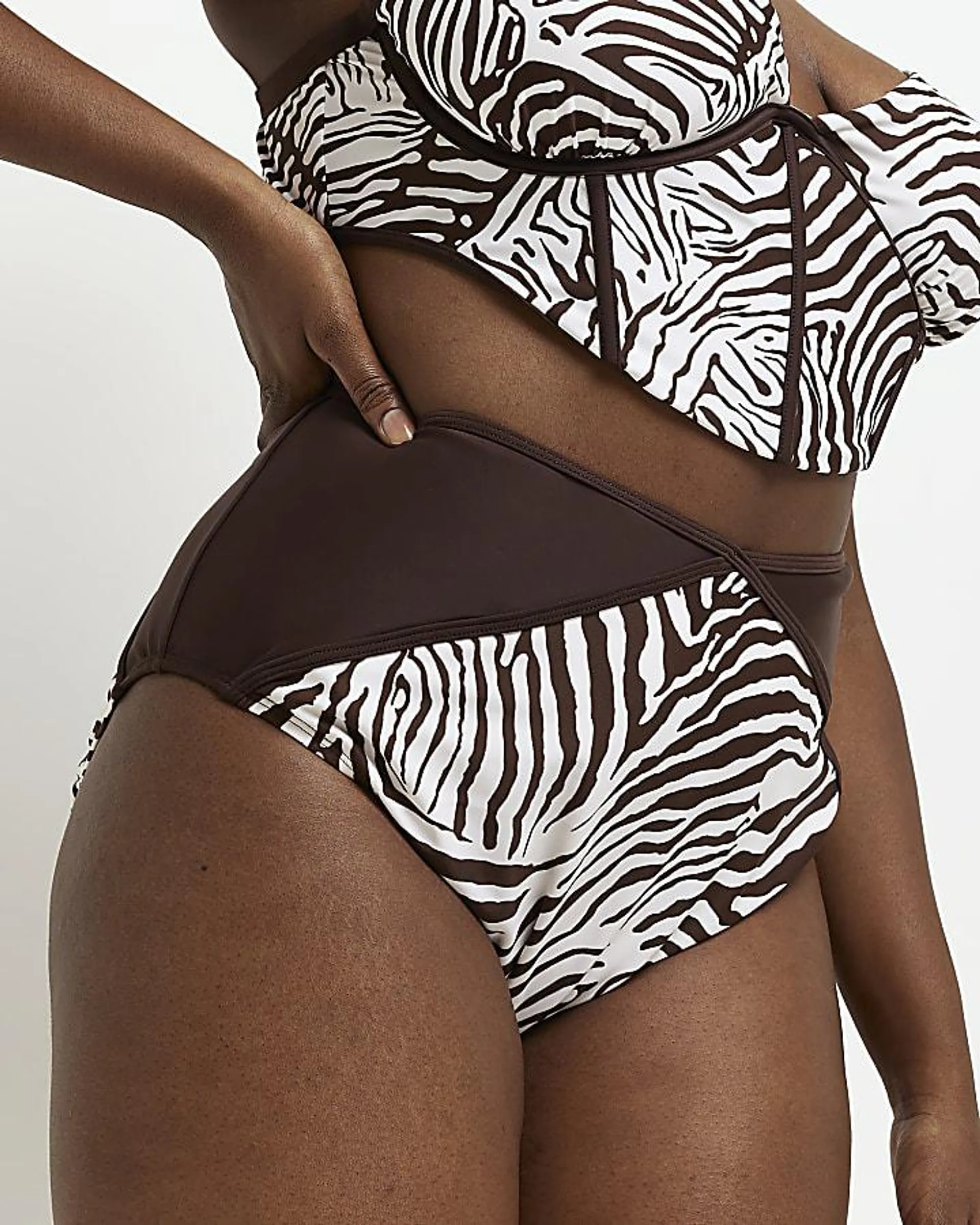 Plus brown animal print bikini bottoms