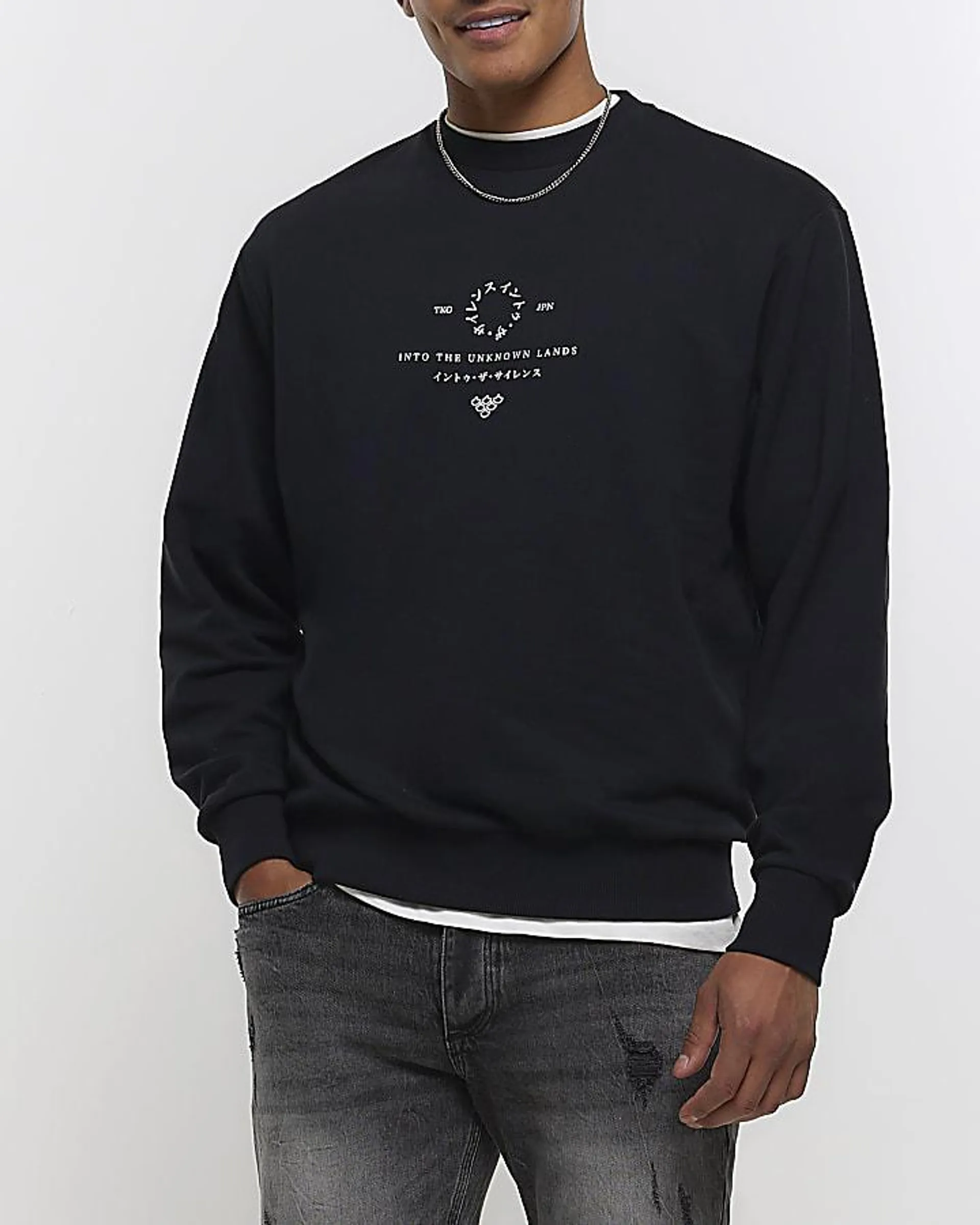 Black regular fit Japanese graphic sweatshirt