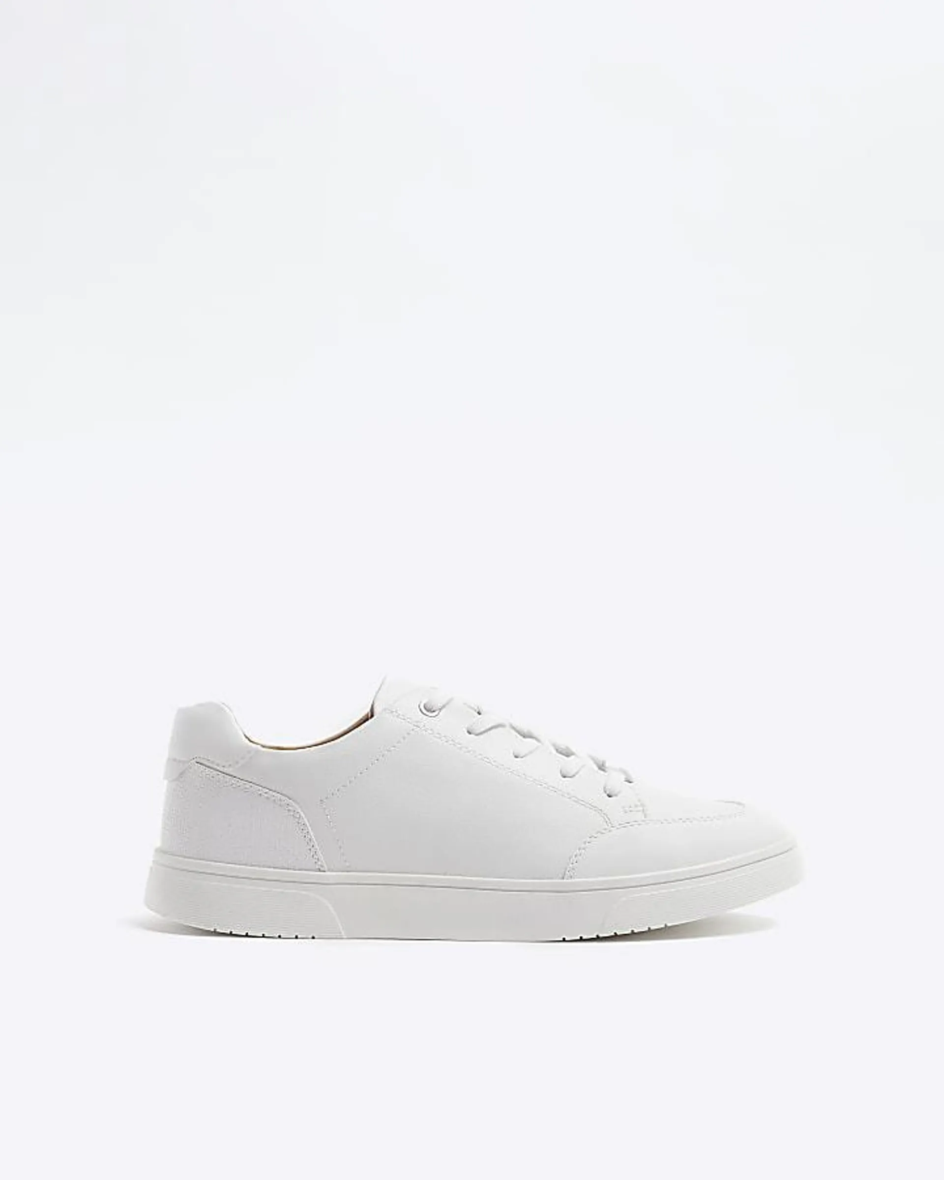 White textured lace up trainers