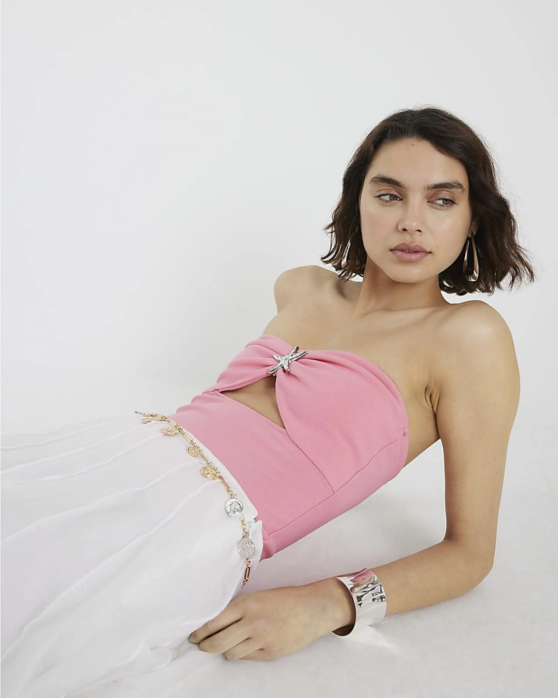Pink Starfish Trim Ribbed Bandeau Top