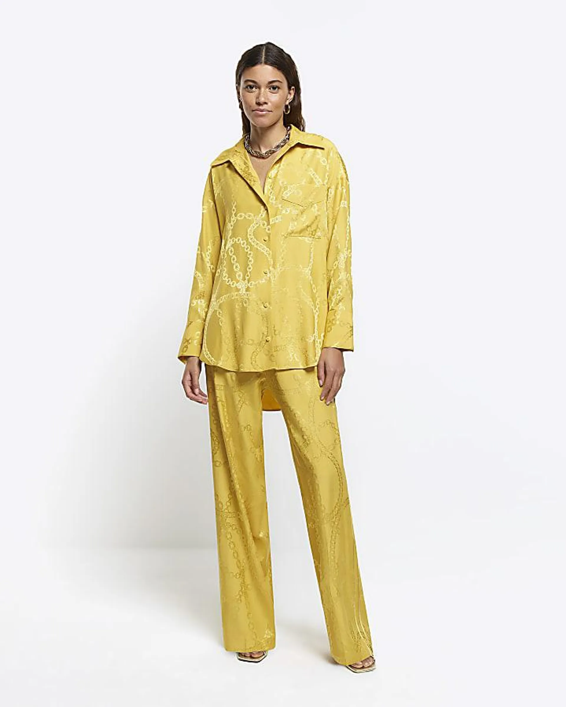 Yellow satin chain wide leg trousers