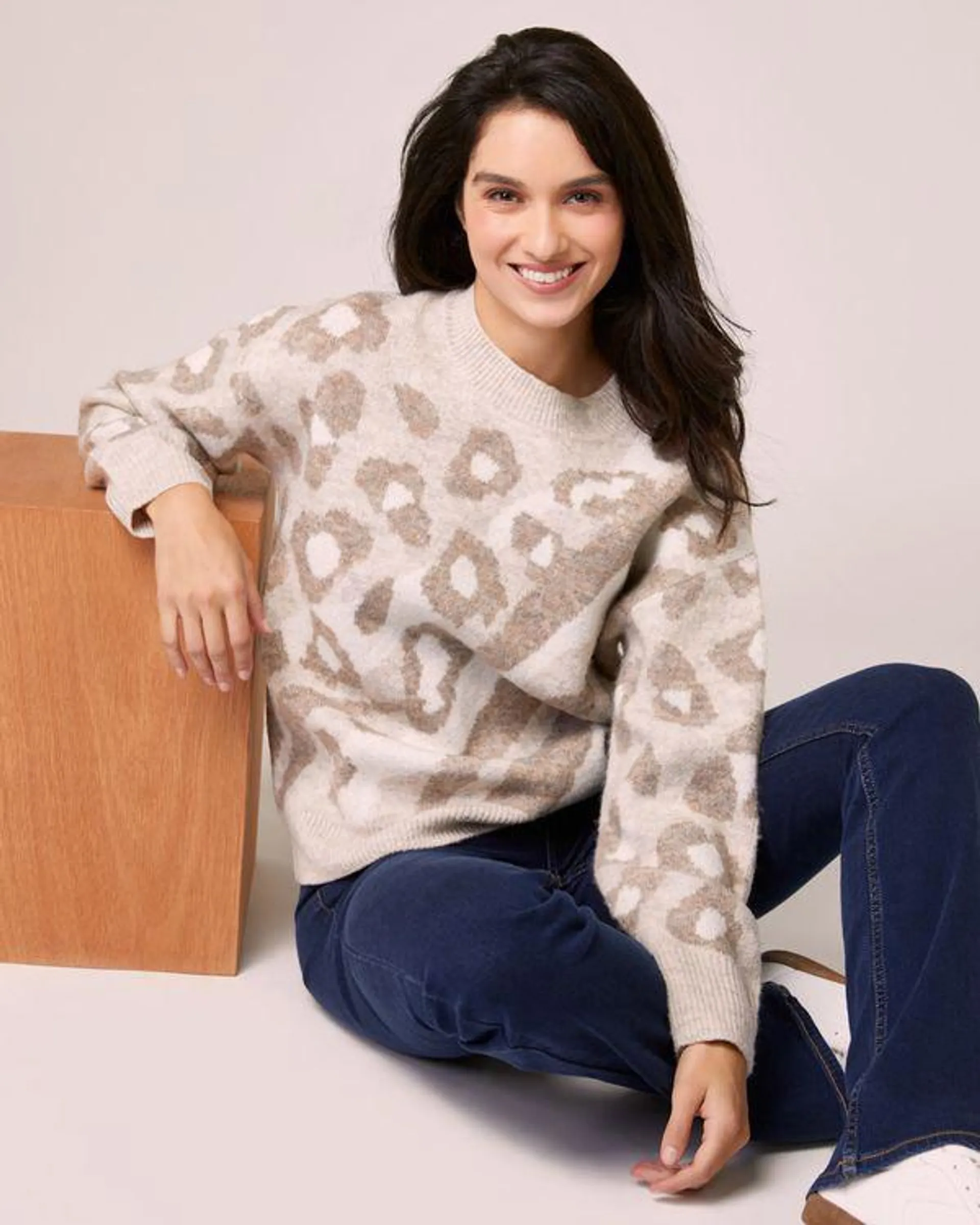 Animal Jacquard Crew Neck Jumper