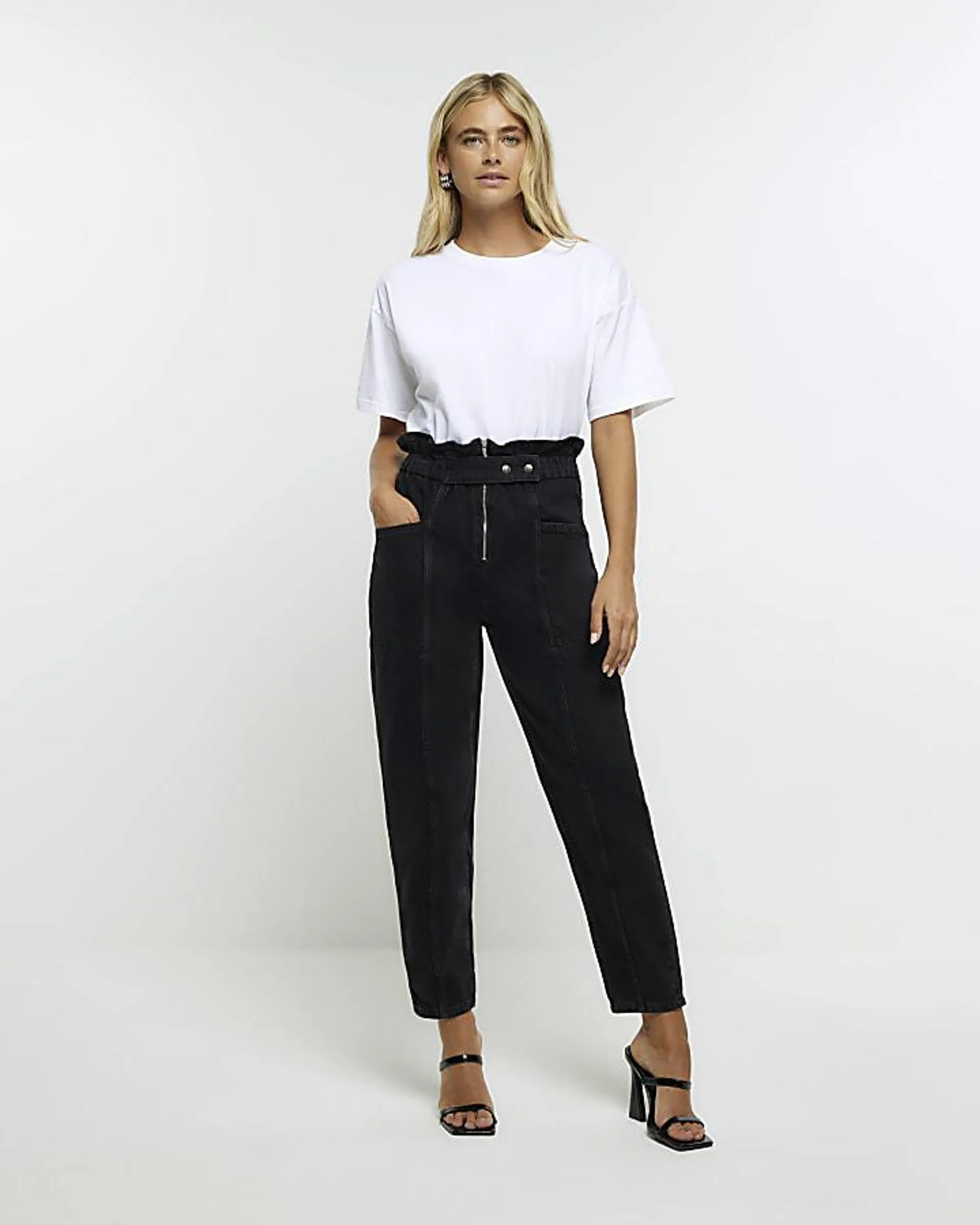 Black paperbag belted jeans