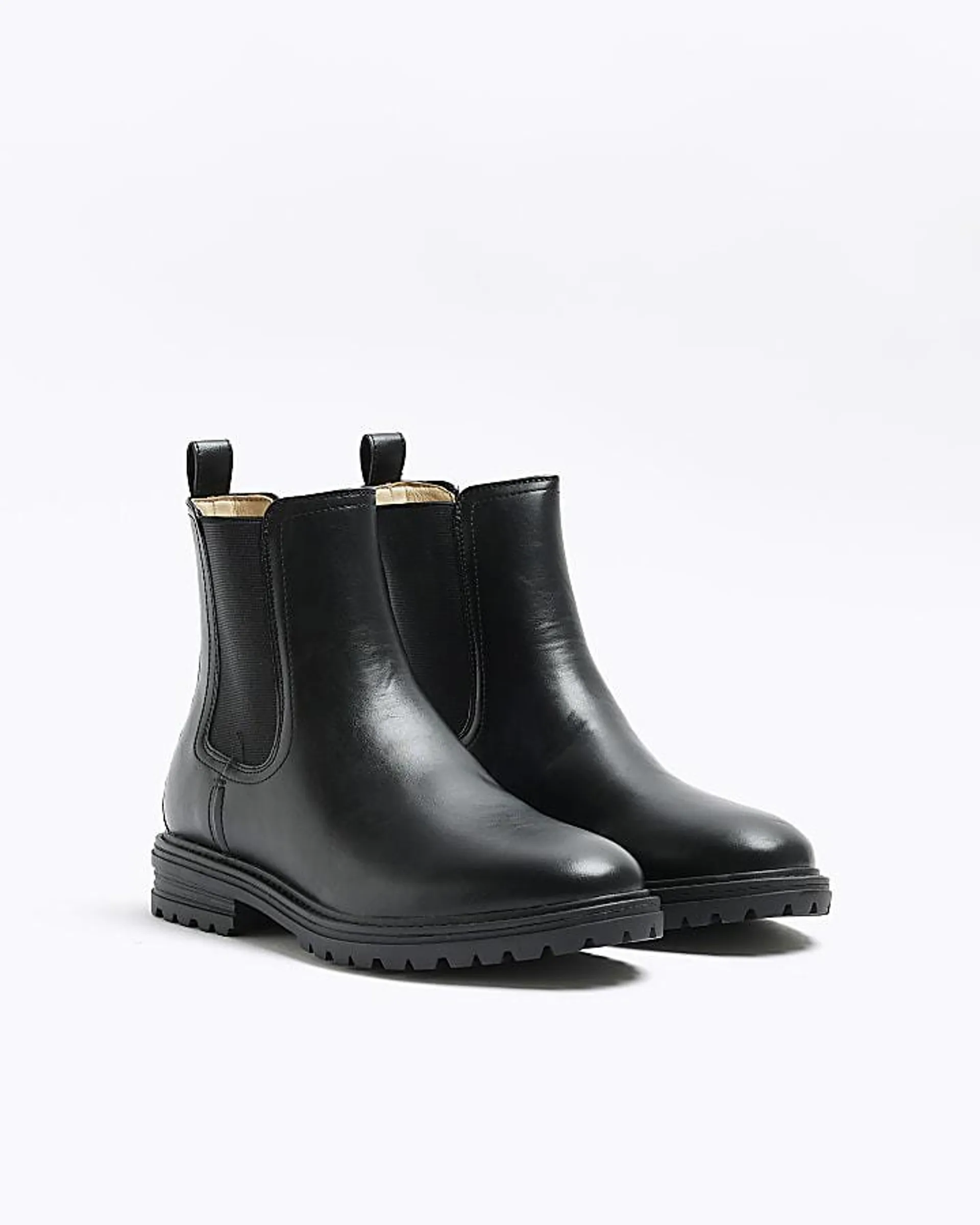 Black wide fit faux leather chelsea boots