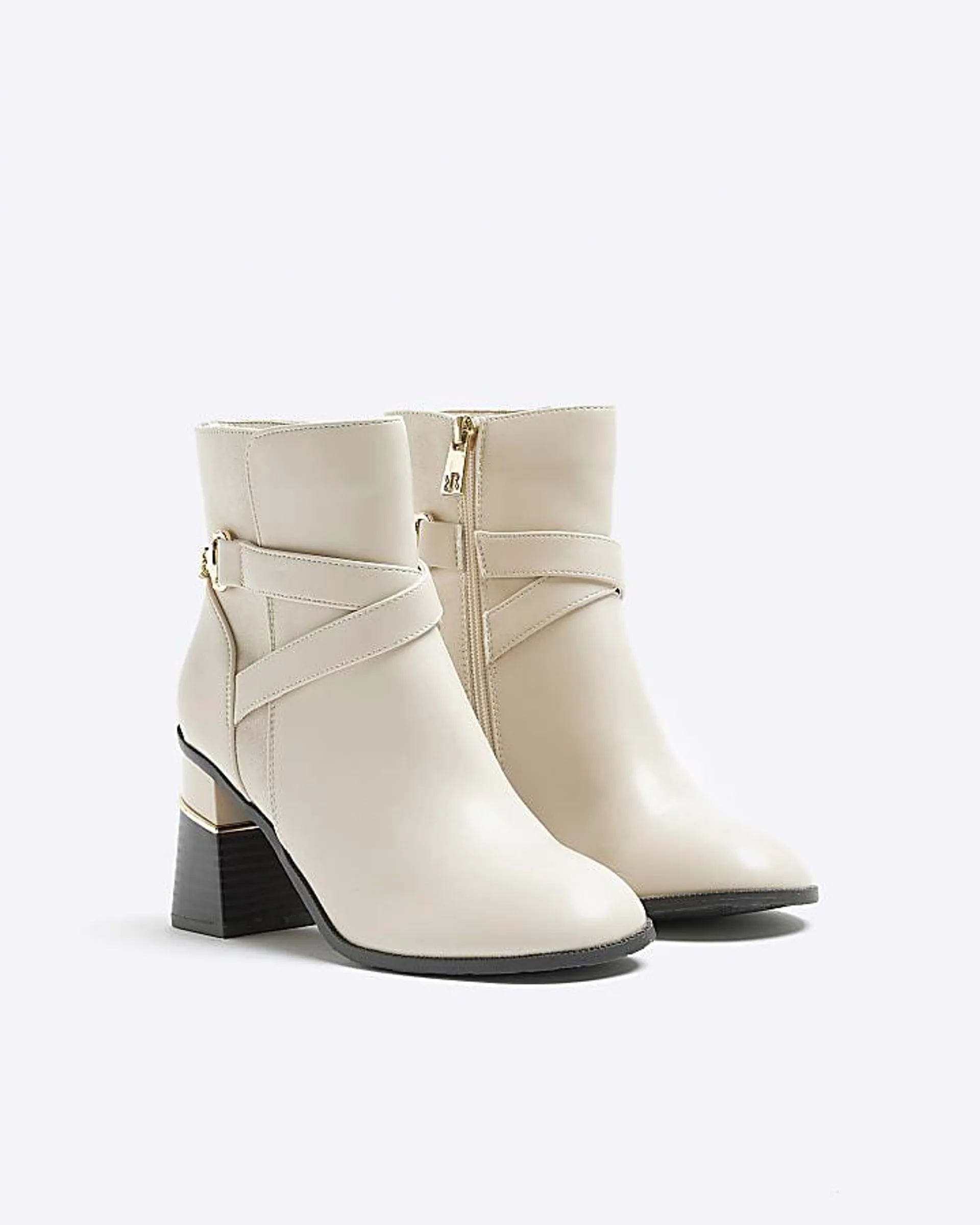Cream wide fit block heeled boots