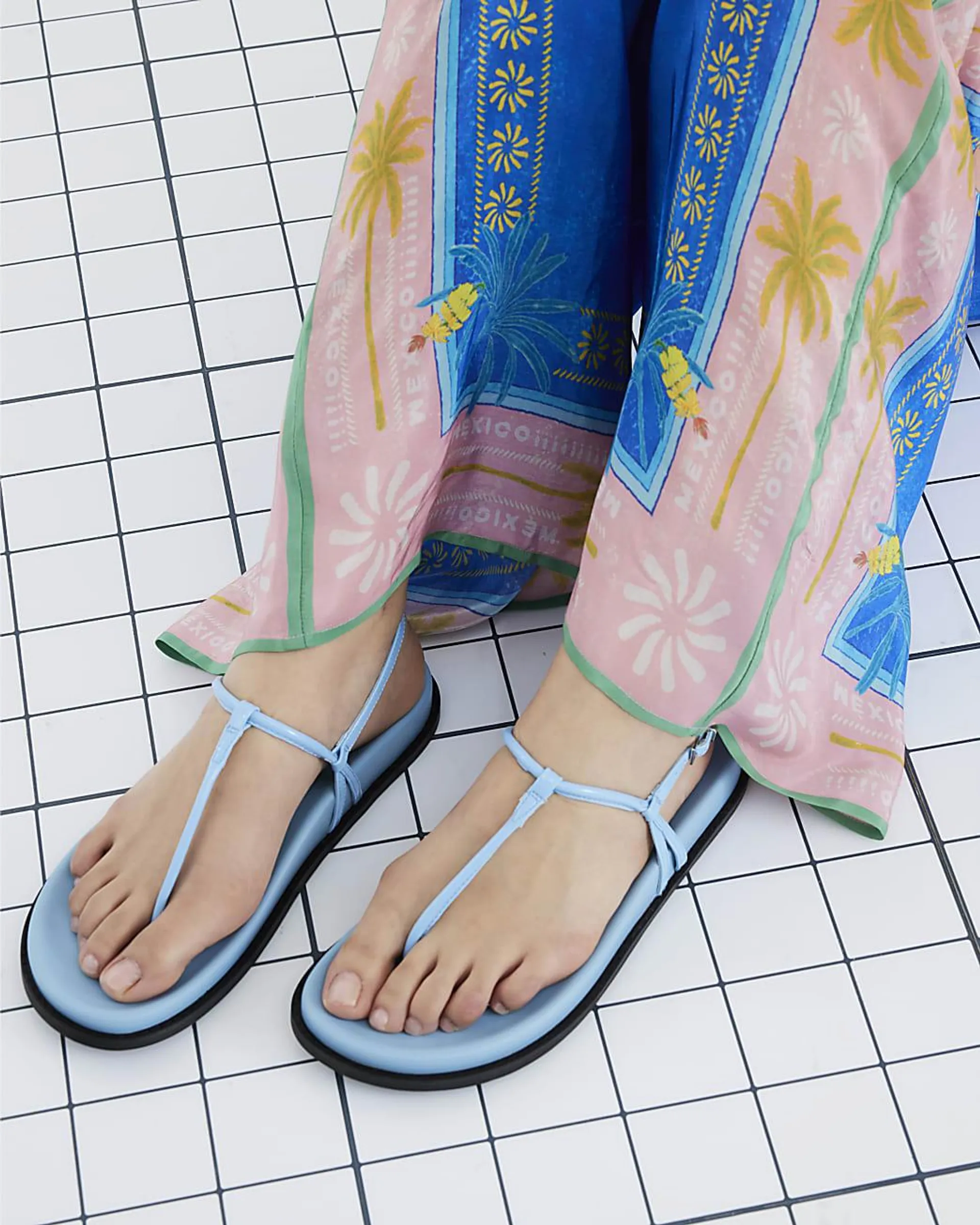 Blue Toe Thong Footbed Sandals