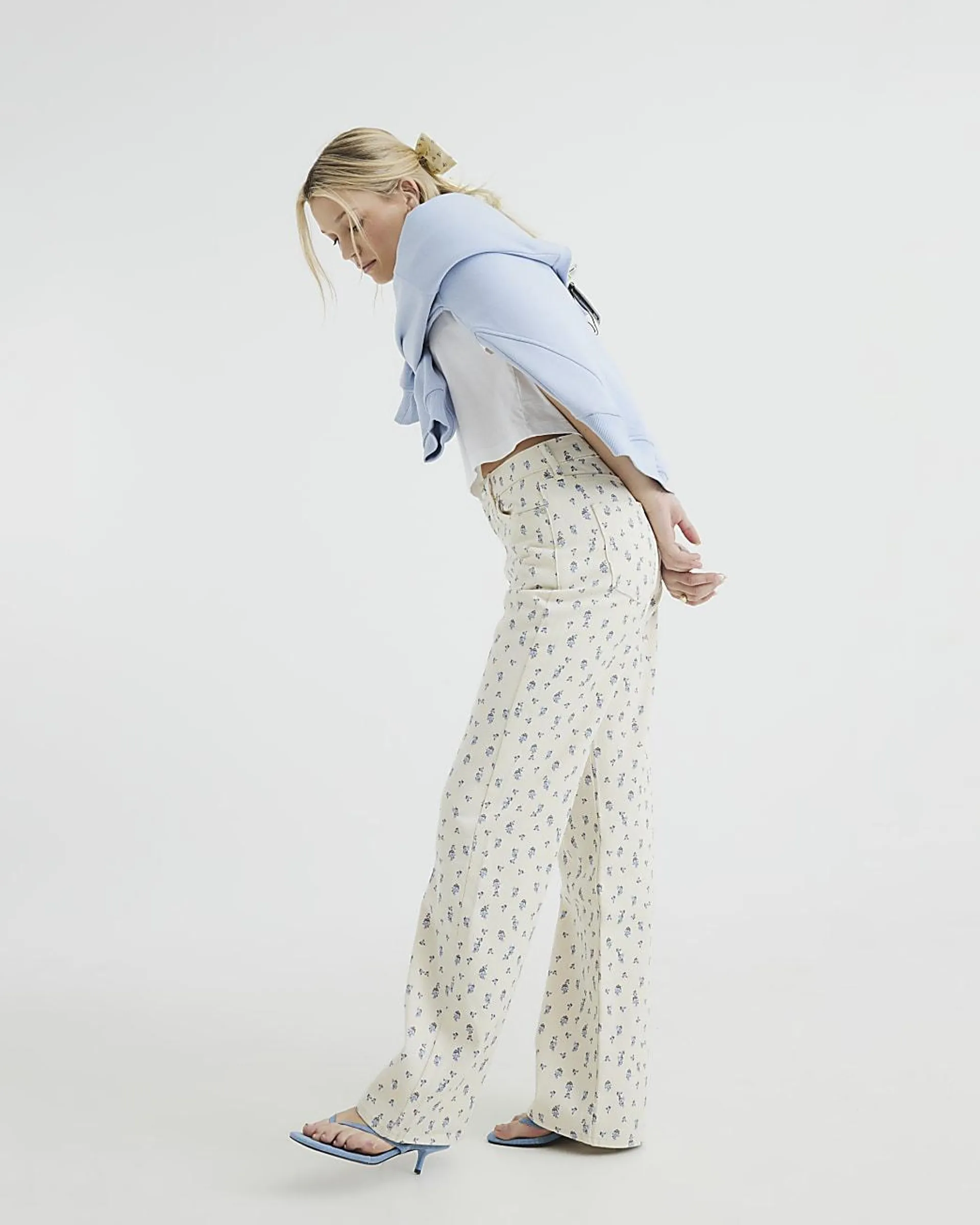 White Relaxed Straight Ditsy Floral Jeans