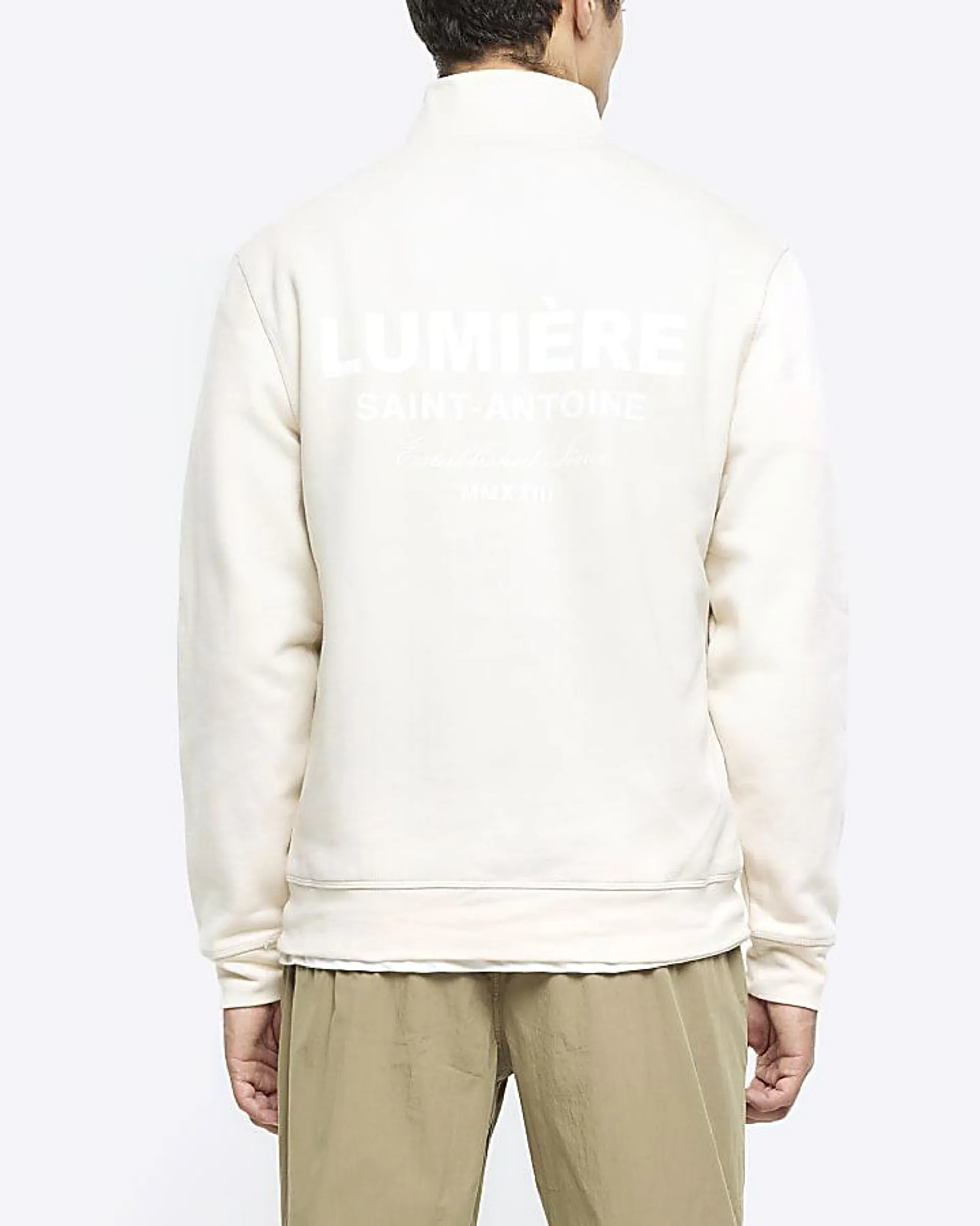 Ecru regular graphic funnel sweatshirt