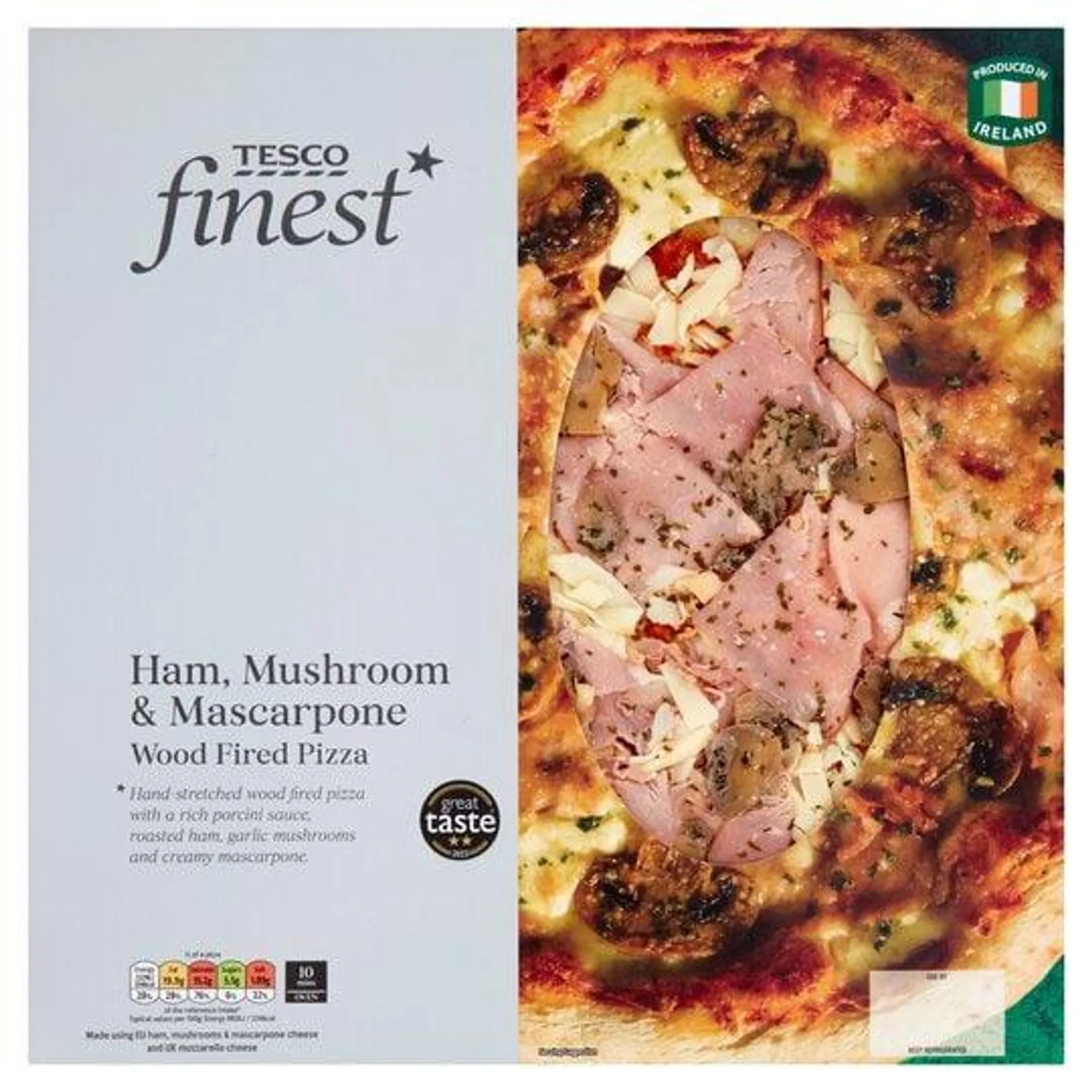 Tesco Finest Ham Mushroom Mascarpone Wdfired Pizza 510G
