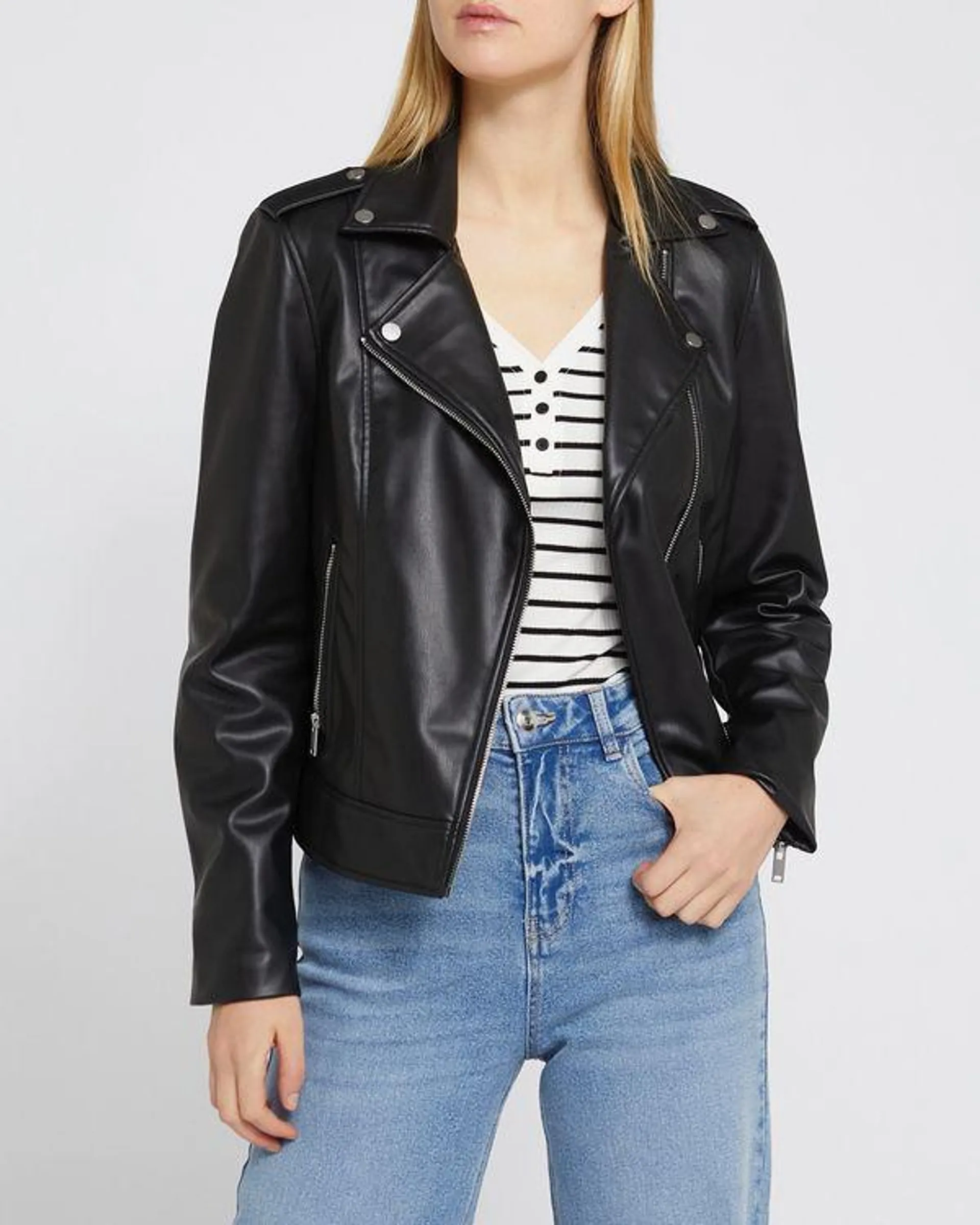 Faux Leather Black Biker Jacket