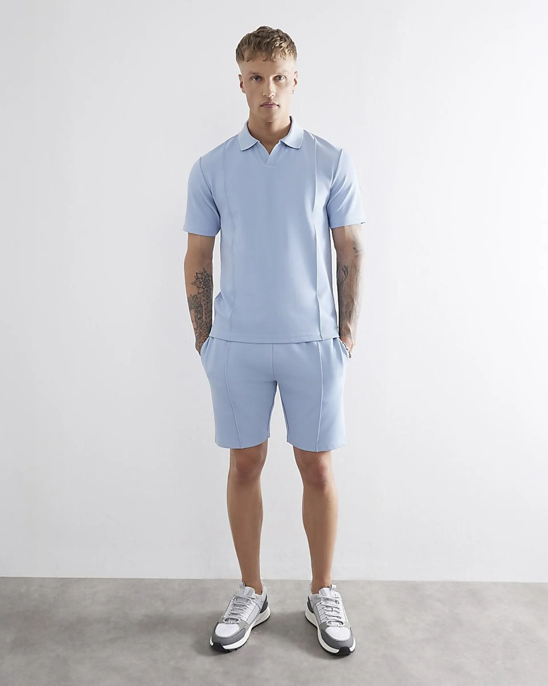 Blue Slim Fit Twill Shorts