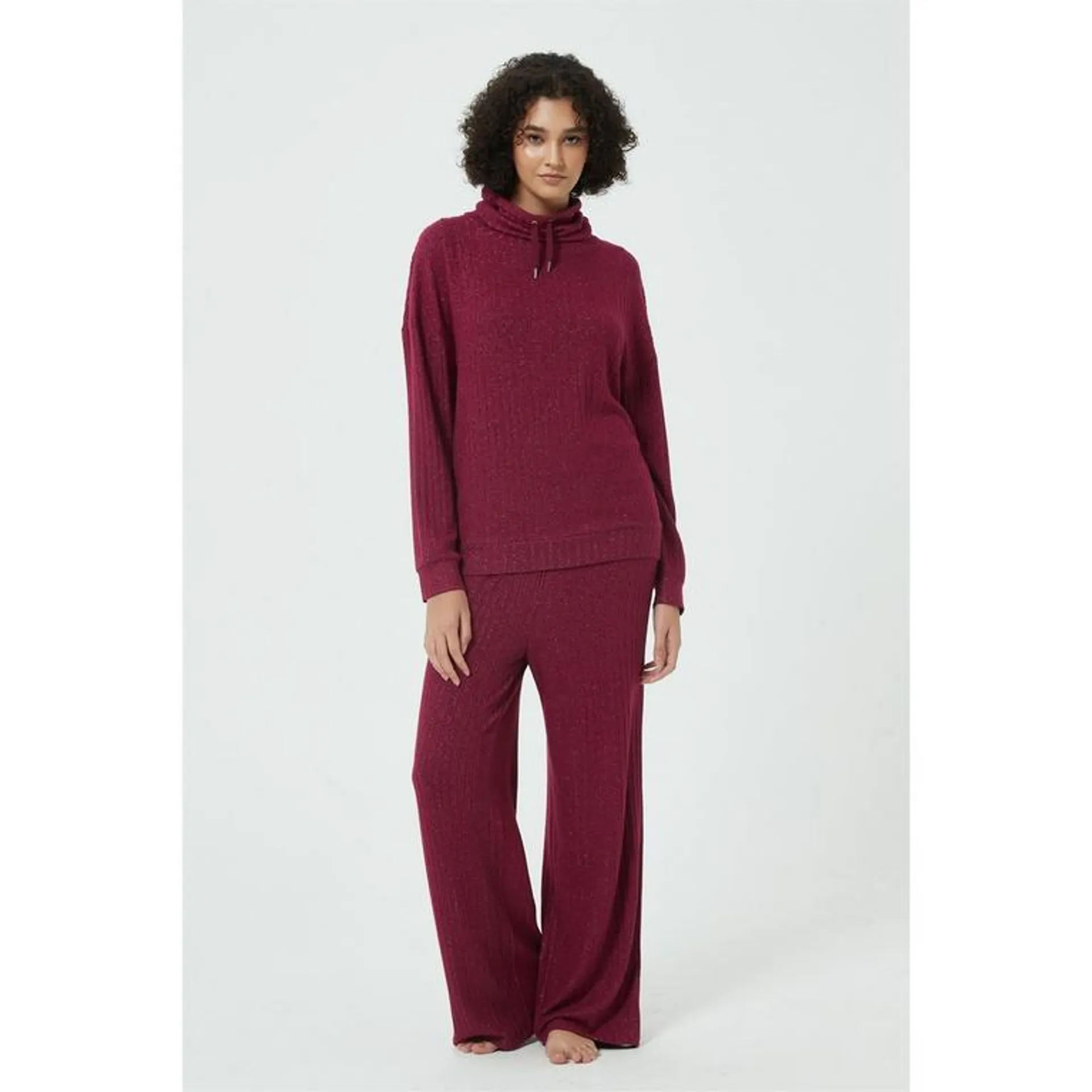 Sparkle Rib Cowl Neck Lounge Set