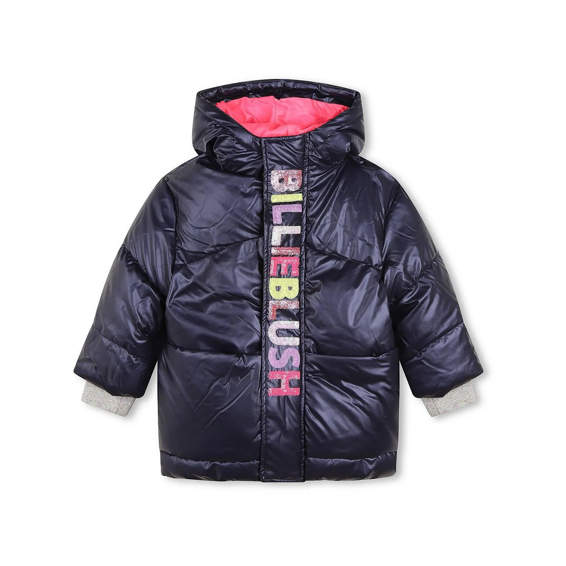 Padded Sequin Logo Satin Coat
