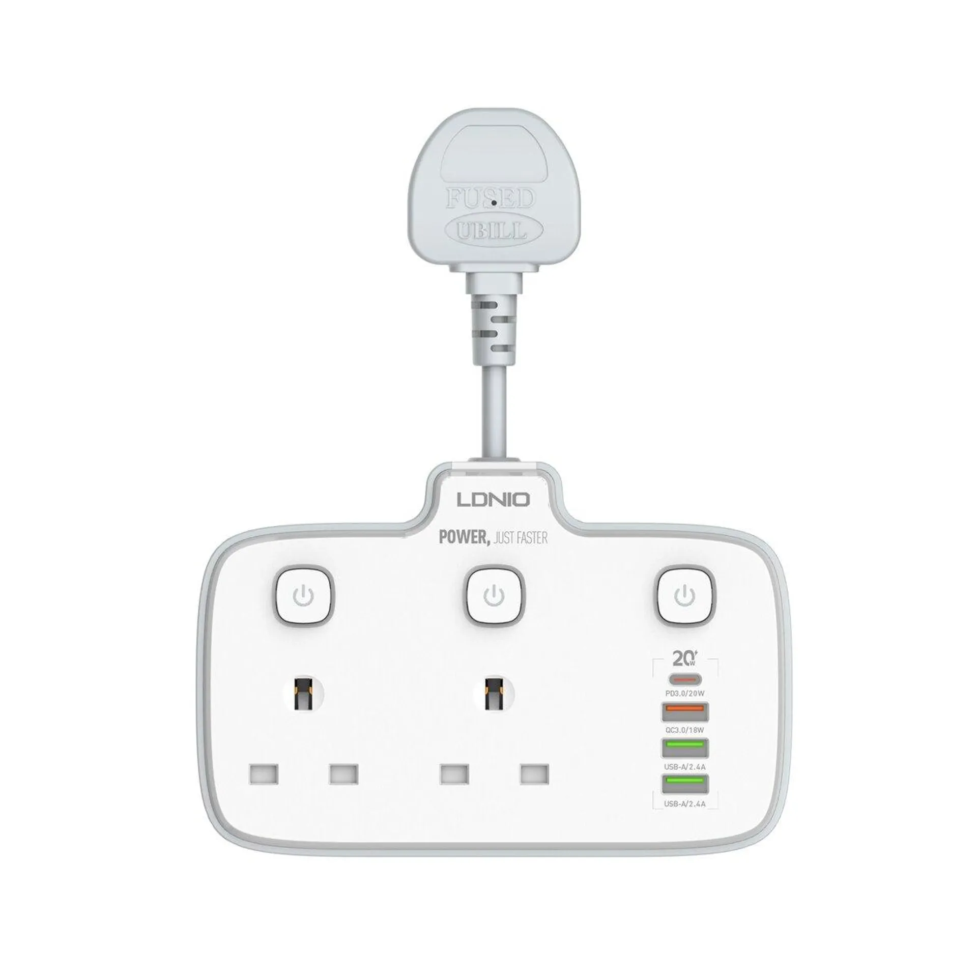 LDNIO 2 GANG SWITCHED SOCKET WITH USB PORTS