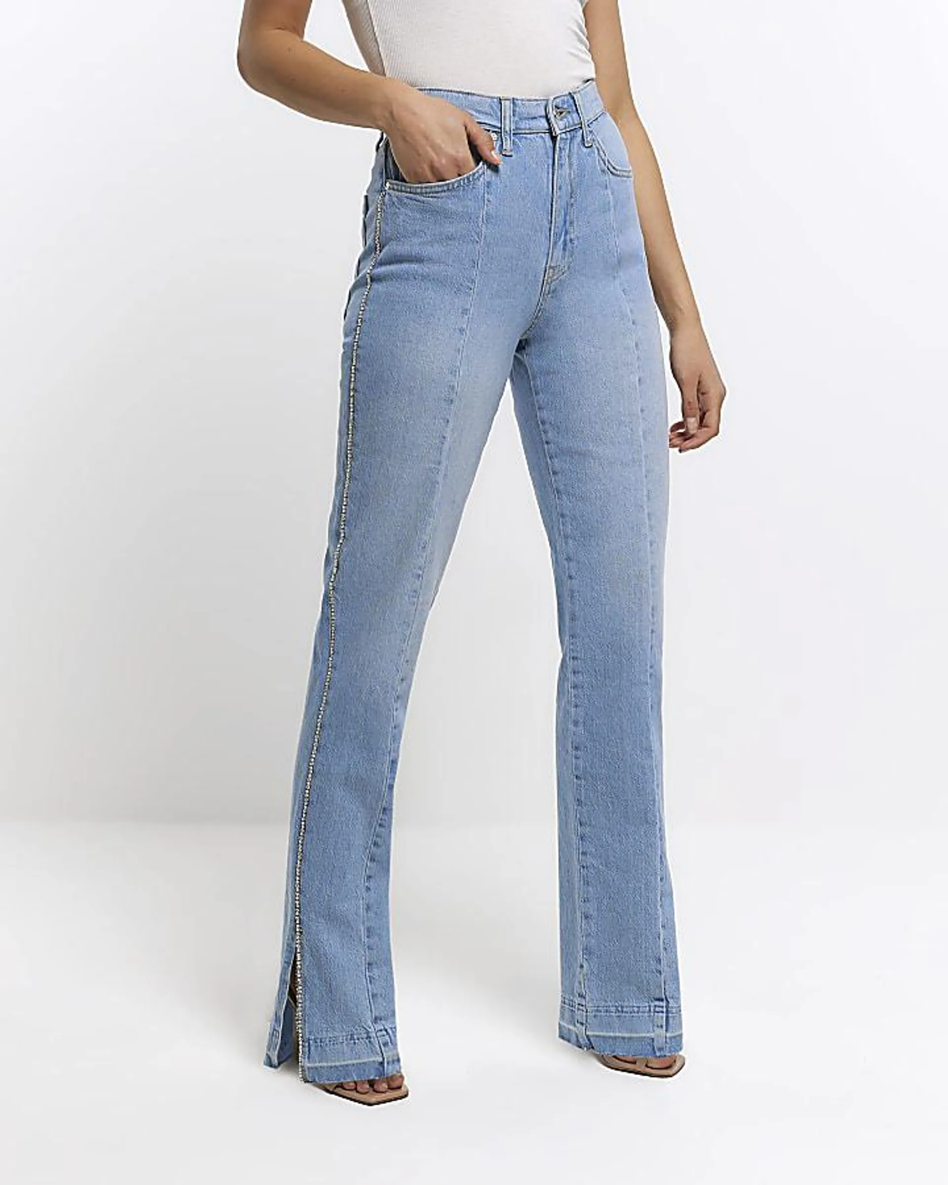 Blue embellished high waisted jeans